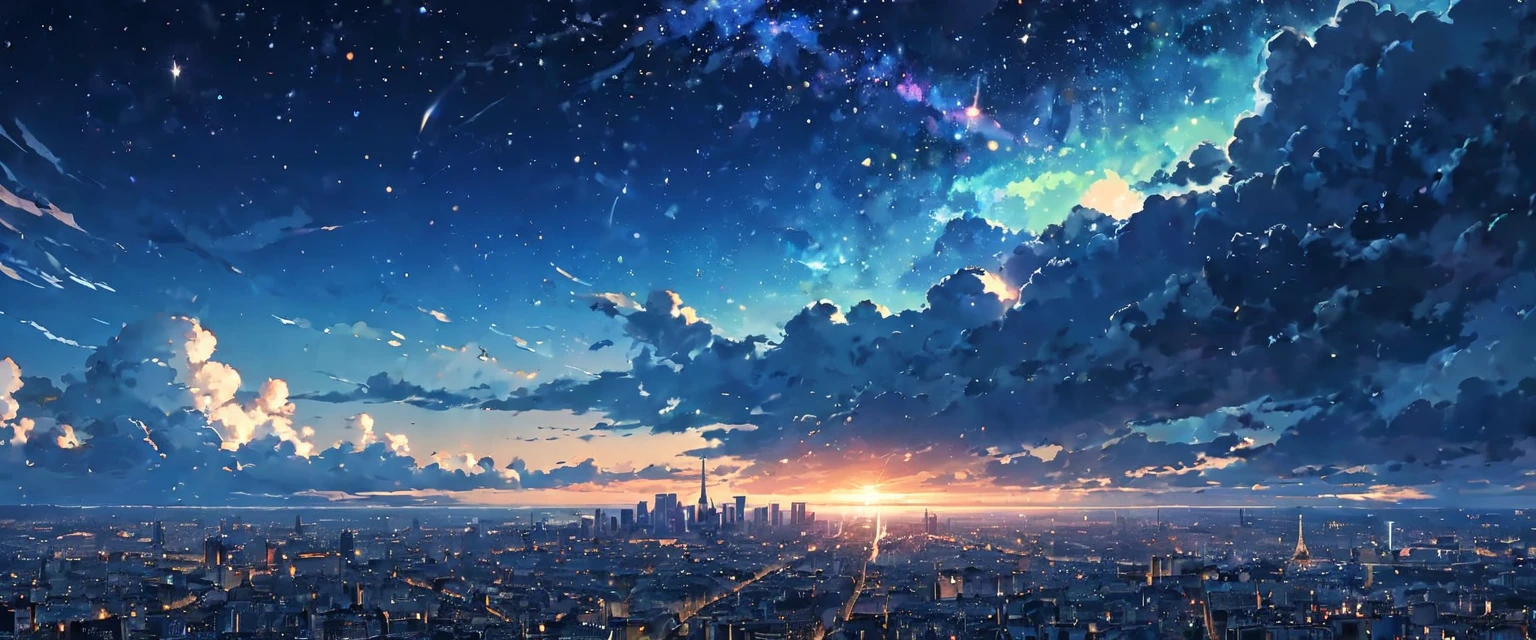 Anime Wallpaper with sky and starry sky views, Space Sky. by Makoto Shinkai, anime art wallpaper 4k, anime art wallpaper 4k, Anime Art Wallpapers 8K, Anime Sky, Awesome Wallpapers, anime wallpaper 4k, anime wallpaper 4k, 4k anime wallpaper, Makoto Shinkai Cyril Rolland, Anime Background Art、Paris cityscape、France
