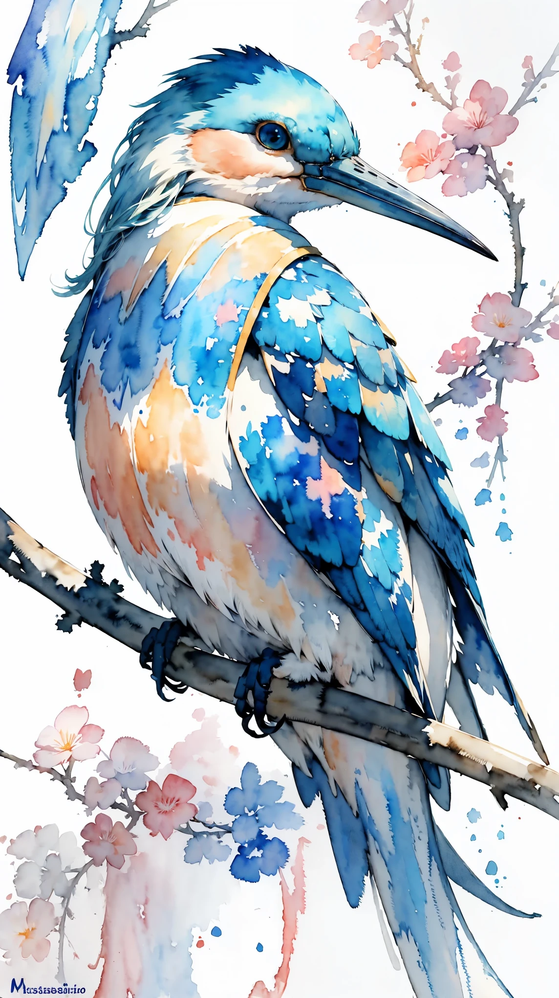 (masterpiece:1.2, Highest quality),(Very detailed),(((watercolor))),8K,wallpaper,Kingfisher