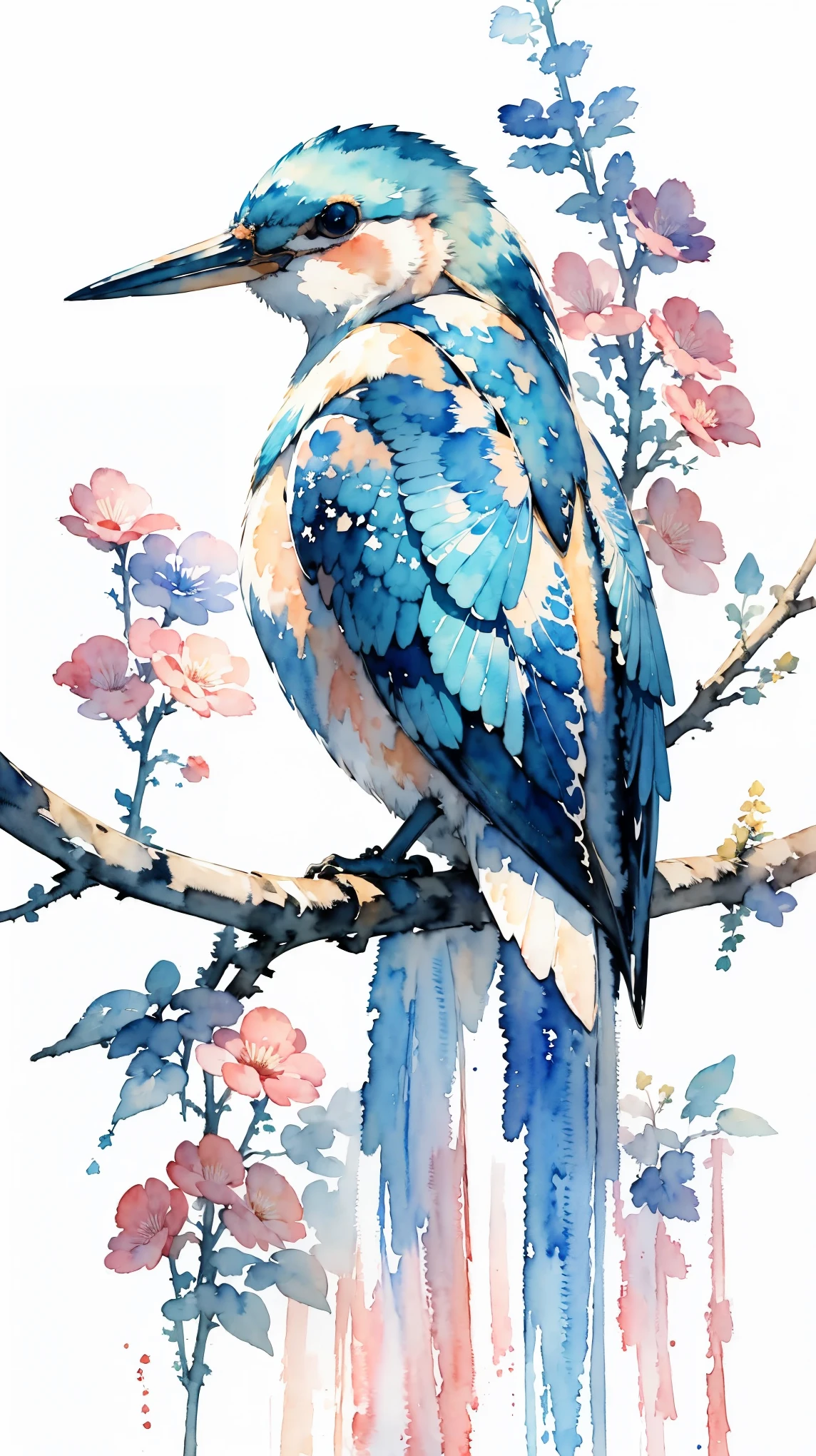 (masterpiece:1.2, Highest quality),(Very detailed),(((watercolor))),8K,wallpaper,Kingfisher