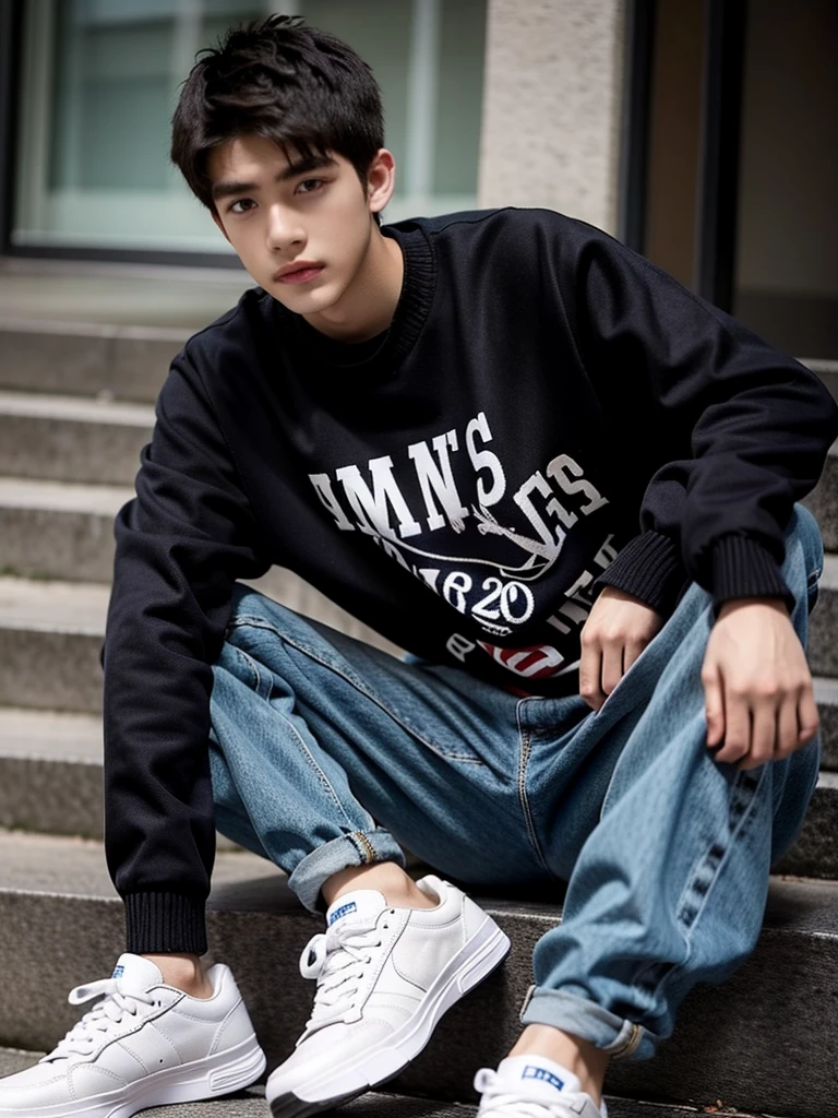 handsome boy,20yo,sneaker,sweater,