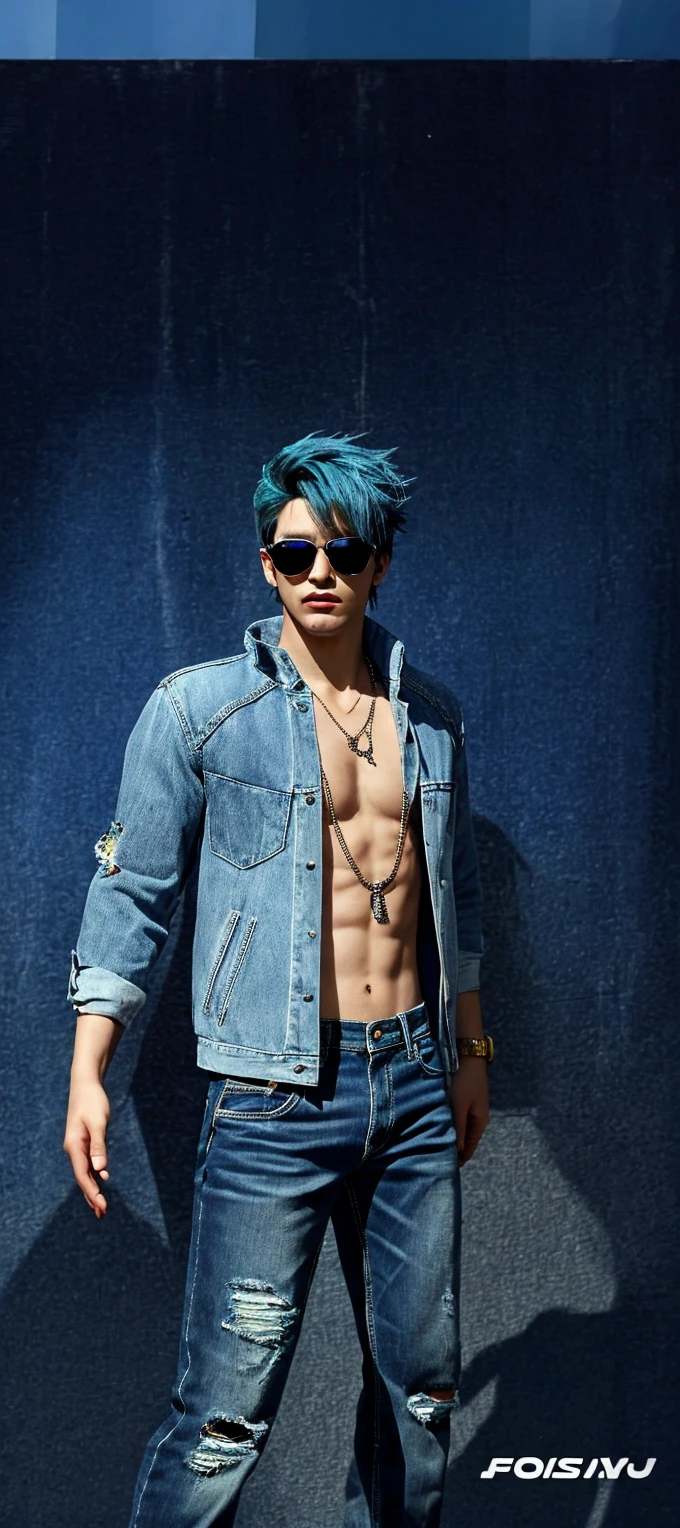 score_9, score_8_up, score_7_up, source_manhwa, best quality, clean face, Lee Ho-seok, man, blue hair with white streaks, blue eyes, long hair, big breasts, perfect body, looking at viewer, sexy expression, sexy jockstrap , provocative clothing, in a crowded concert hall, standing, acoustic angle, from behind, big ass, low angle, kpop ear microphone