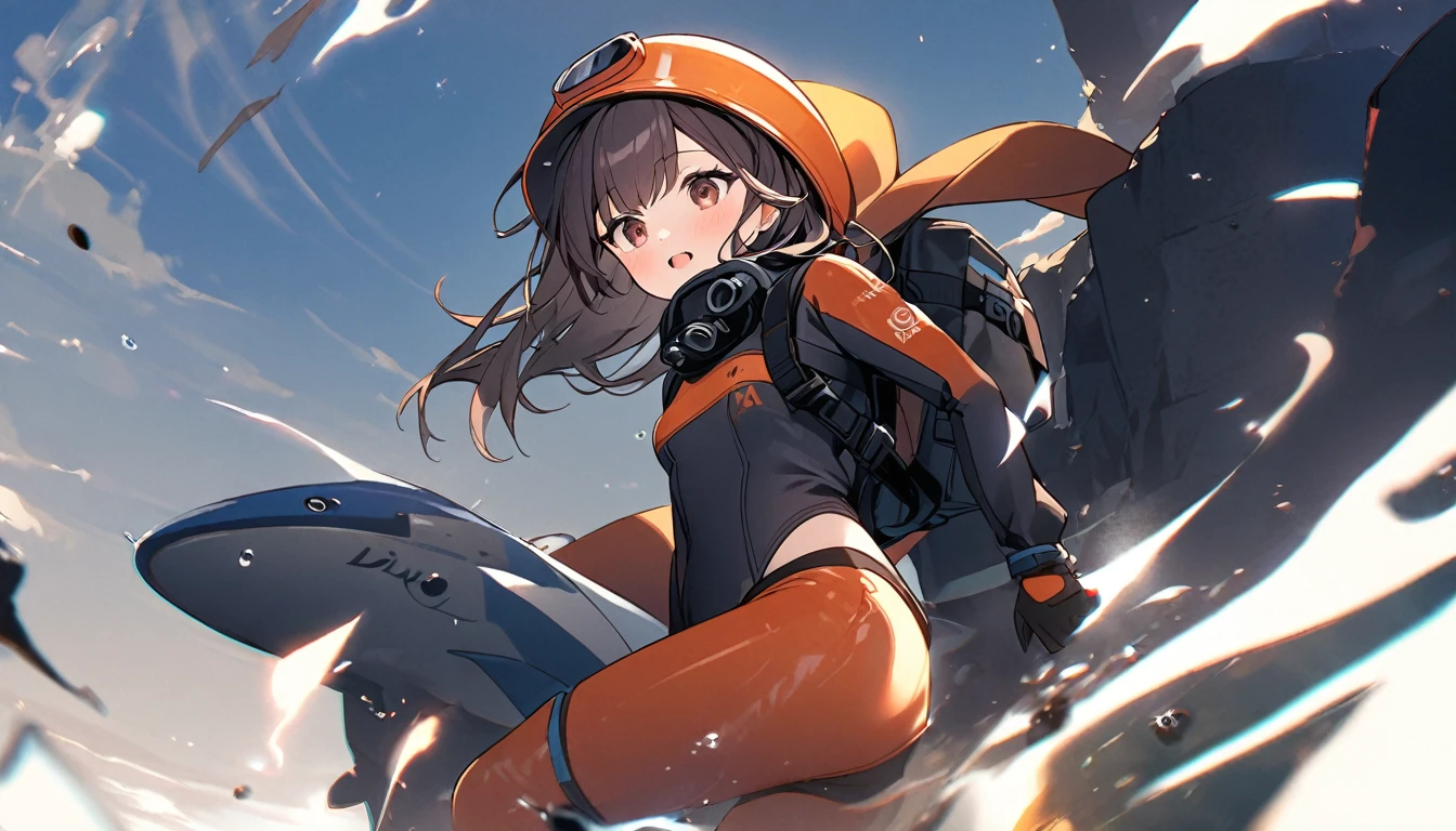 ochako uraraka, ochako, 1girl, solo, adesivos de blush, bodysuit, boca aberta, sorriso, seios, botas, fundo rosa, fundo simples, :d, olhando para o espectador, super hero, saltos altos, botas de salto alto, dentes, seios grandes, assinatura, pulando, corpo inteiro