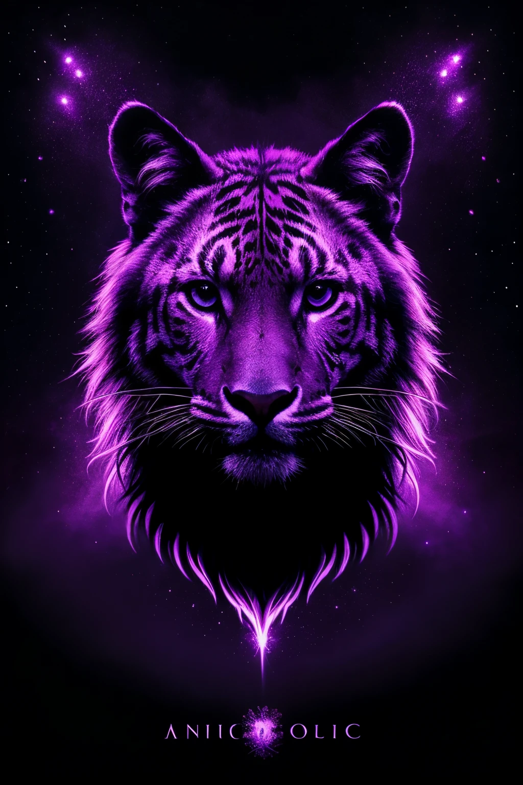 ((Best Quality)), ((music album cover), (detailed), dark purple background with some lights, with the title "ANIMAL" In the middle, 