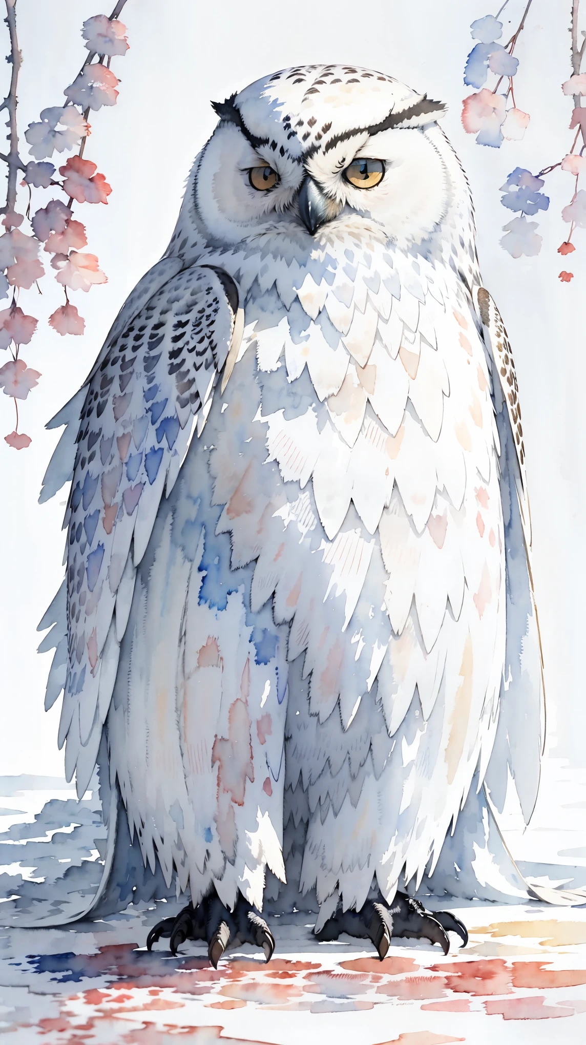 (masterpiece:1.2, Highest quality),(Very detailed),(((watercolor))),8K,wallpaper,Snowy owl