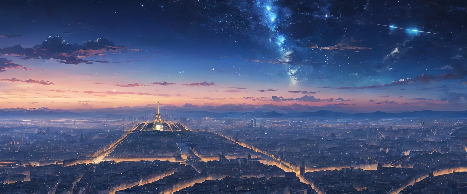 Anime Wallpaper with sky and starry sky views, Space Sky. by Makoto Shinkai, anime art wallpaper 4k, anime art wallpaper 4k, Anime Art Wallpapers 8K, Anime Sky, Awesome Wallpapers, anime wallpaper 4k, anime wallpaper 4k, 4k anime wallpaper, Makoto Shinkai Cyril Rolland, Anime Background Art、Paris cityscape、France