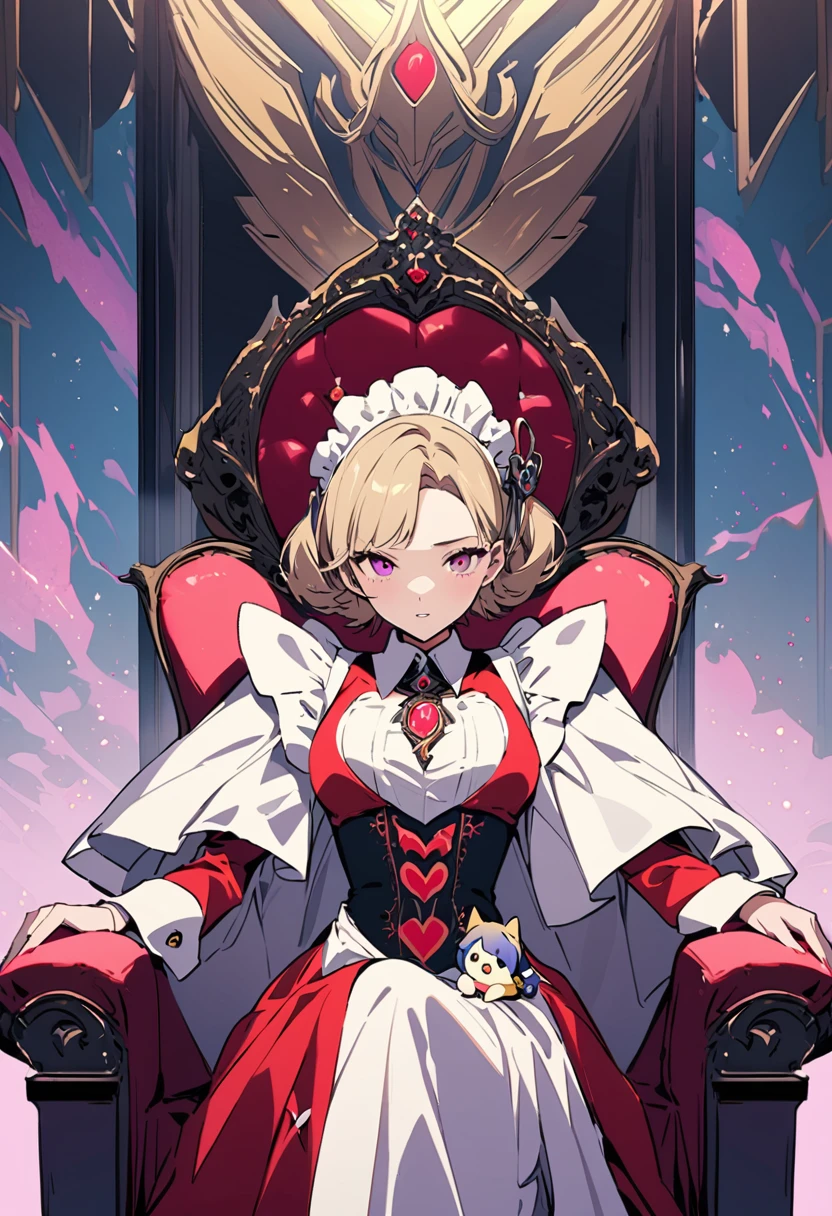 masterpiece, Highest quality, Illustration of the novel, High resolution, 18+ Adult content, Sensual, Intimate, Emotional, Passionate, romantic, sweet, Adorable, Innocent, Pure, Charmな, Charmな, Charm, mysterious, Charmな, Charmな, Immersive, Charmな, dream-like, Surreal, Imaginative, Whimsical, Artistic, Avant-garde, timeless, elegant, Sophisticated, chic, Sophisticated, personality, original, Charmな,((Maid clothes:1.3)),((Throne of Power,Throne of Power:1.3))((Upper Body:1.3))