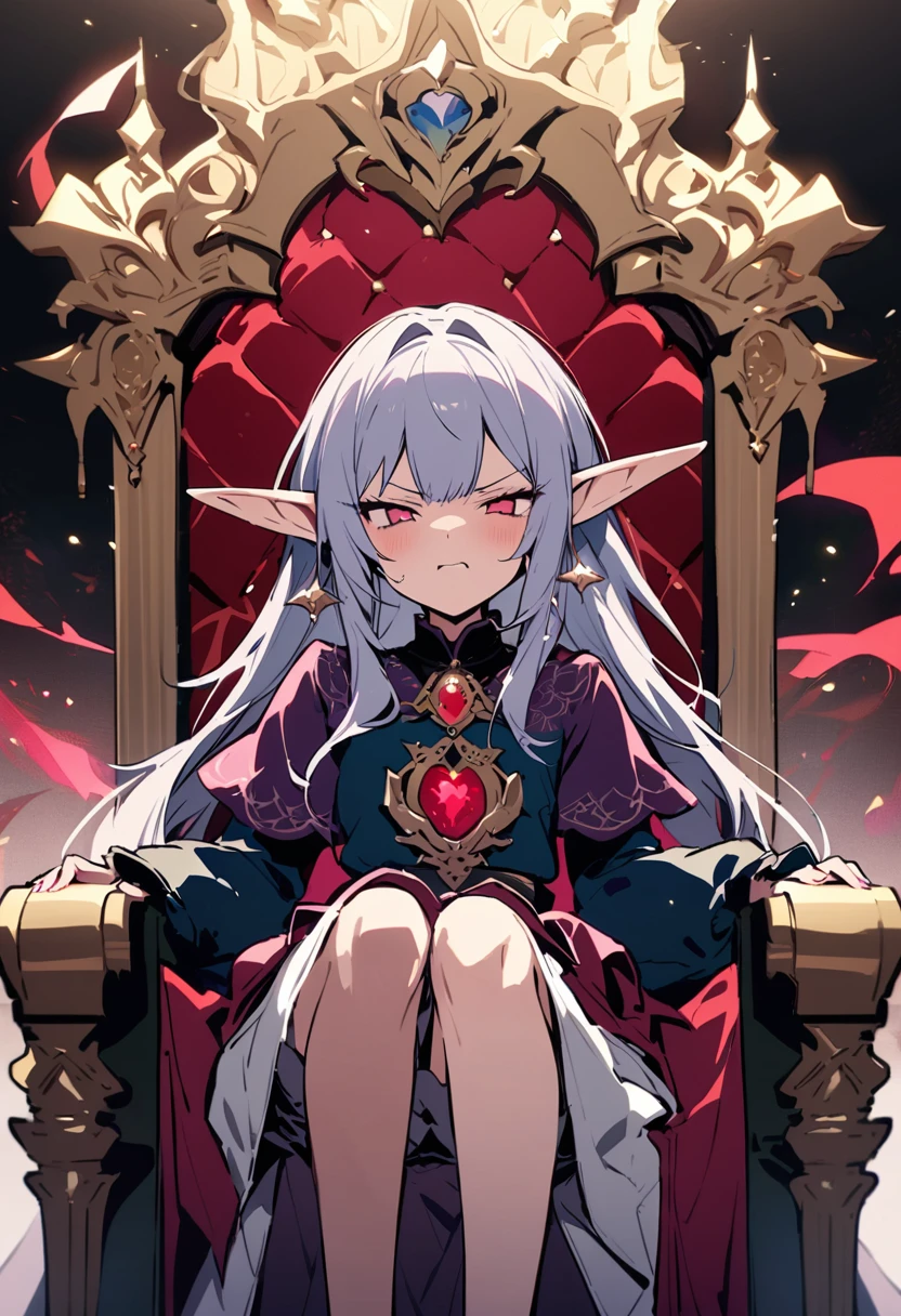masterpiece, Highest quality, Illustration of the novel, High resolution, 18+ Adult content, Sensual, Intimate, Emotional, Passionate, romantic, sweet, Adorable, Innocent, Pure, charmな, charmな, charm, mysterious, charmな, charmな, Immersive, charmな, dream-like, Surreal, Imaginative, Whimsical, Artistic, Avant-garde, timeless, elegant, Sophisticated, chic, Sophisticated, Personality, original, charmな,(( Elf:1.3)),((A look of disgust:1.3))、Upper Body,((Throne of Power,Throne of Power:1.3))