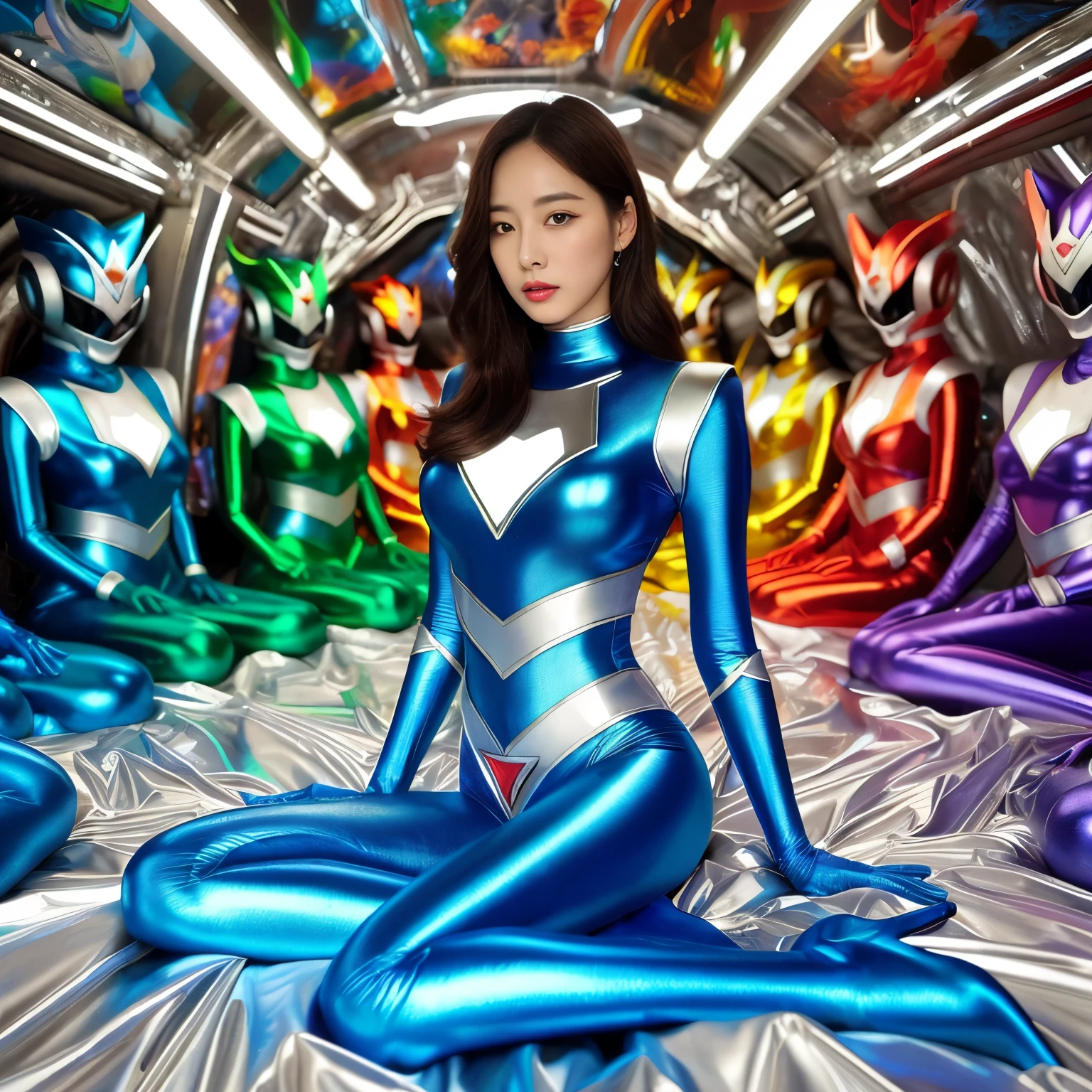 best image quality、Super high resolution、(realism:1.4)、Korean beauty star、The most beautiful KPOP star、horny face、Horny Korean makeup、erotic expression、A body that makes you want to touch it、erotic photos、((Realistic shiny satin fabric texture、High-gloss stretch satin fabric that is smooth and smooth to the touch.、The drape of the curved part of the shiny satin fabric、strong shiny costume、The smooth and beautiful quality and luster of the costumes、A shiny costume made of high-quality satin fabric with high density.、Smooth to the touch oil light liang ultra-class battleship skin coat COS、Super SentaiWomen&HeroineSuit、Texture of costumes that satin fetishists respond to、Thin, glossy stretch satin fabric)),8K photo quality