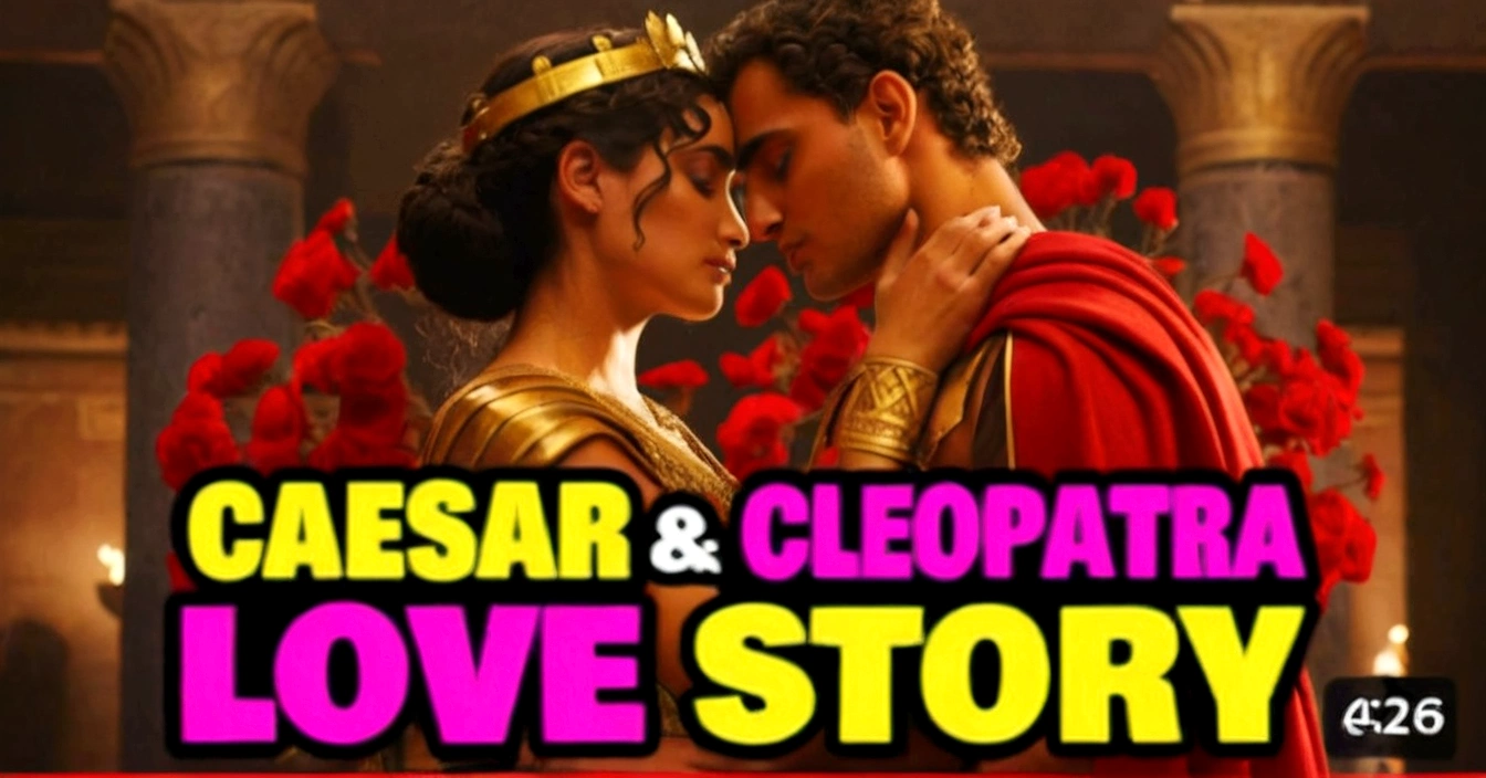 The thumbnail features a romantic, historical scene with two prominent figures, a woman and a man, in a moment of deep emotional connection. The woman is dressed extravagantly in a golden dress and elaborate accessories, like an Egyptian diadem, indicating their position of power and royalty. Her hair is styled in a sophisticated style that complements her regal appearance.. The man next to her is dressed in a red Roman tunic and a cape., symbolizing his role as a military leader or authority figure in Ancient Rome.
They are in an intimate posture, with their foreheads almost touching, suggesting a moment of passion and vulnerability. The environment in the background has grand columns, reminiscent of a scene from an ancient palace or temple, adding a touch of majesty and history to the image.
Bright red hearts float around the couple, accentuating the central theme of love and romance. As palavras "history of love" are in large, vibrant letters at the bottom of the image. As palavras "history" are in hot pink, mens "of love" It's in bright yellow, standing out against the dark background and drawing the viewer's attention to the passionate theme of the content.
This image evokes a sense of epic romance, interweaving story elements, power and passion, promising an engaging narrative about a legendary and emotional relationship.