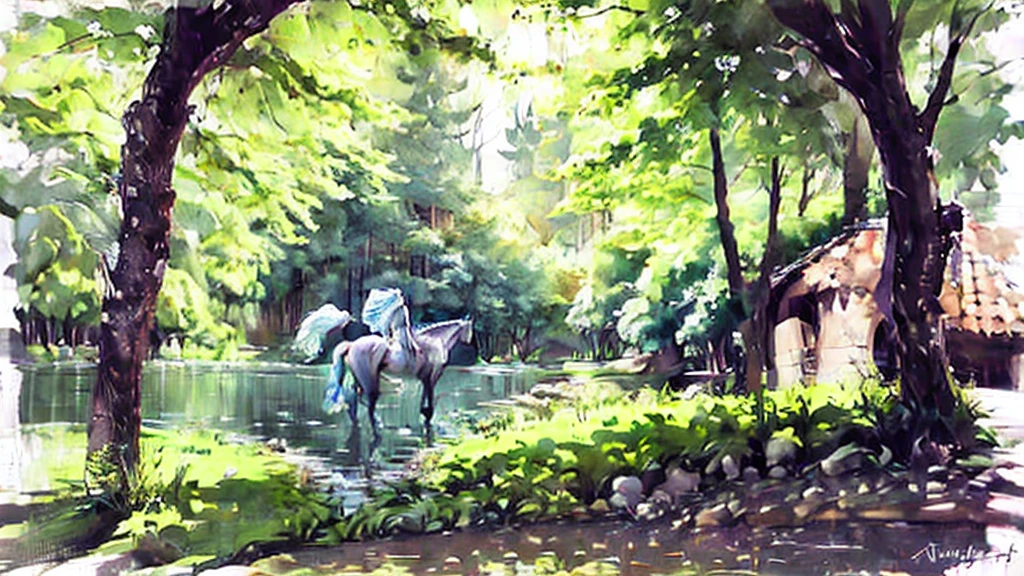 A winged unicorn in the forest,alchemy,