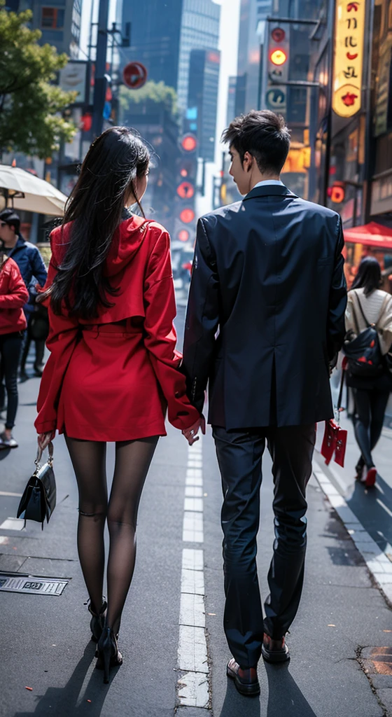 hold hand from back, walking down street