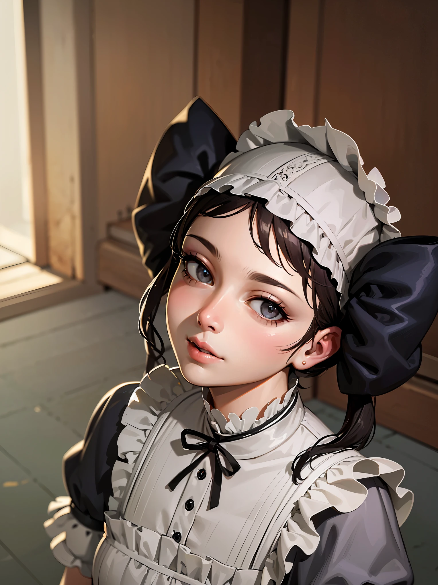 (Highest quality、16K、masterpiece、Ultra-high resolution、Victorian era、Photorealistic:1.2)、Maid Girl、solo、One person、Beautiful and detailed、２０２０Perfectly detailed illustrations created by a master anime illustrator of the 20th century、Tsundere、Heroine&#39;s Attributes、Artistic shading、Perfect Face、Detailed portrait、
