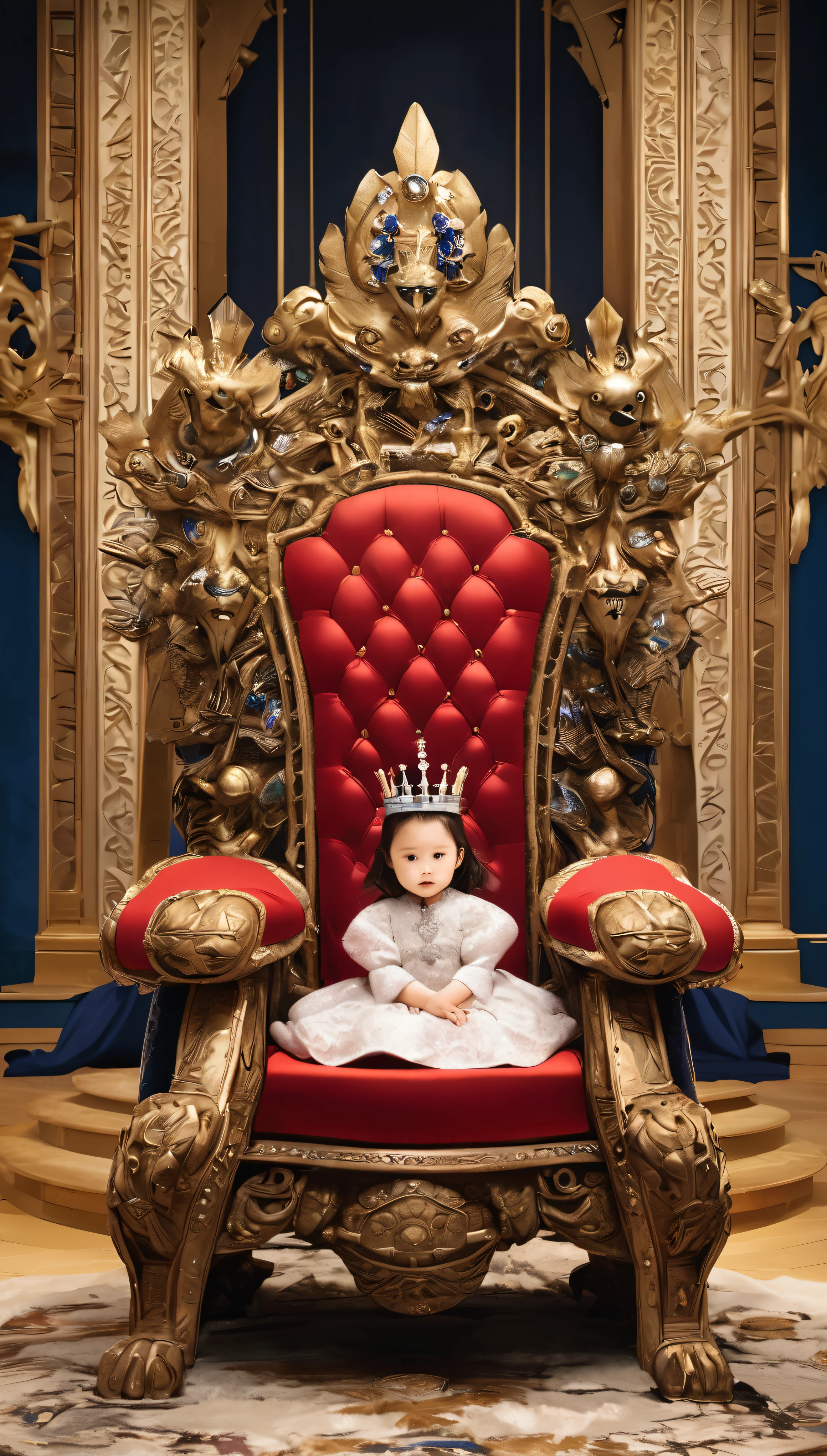 Anthropomorphic Throne, 
BREAK: The Throne of Absolute Dominance, High-end and luxurious decoration, Transparent Gemstones, 
BREAK: The royal family kneels around the throne, 
