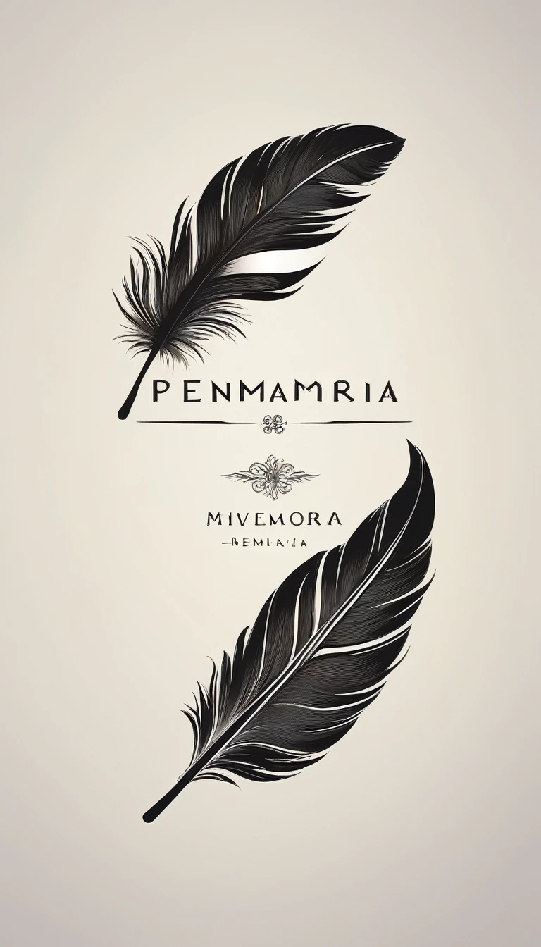 A minimalist, fantastic, poetic, dreamy, captivating, memorable, masterpiece, modern, simple logo design of a boy and a feather for the brand “Penamemoria". The logo must convey a sense of music, stories and dreams. Minimalistic logo design of a boy and a feather.
