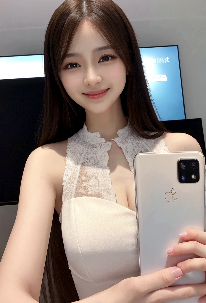 (Masterpiece, BestQuality:1.2), (hyperrealistic:1.1), (8k,Photorealistic), (superrealistic:1.4),-girl taking a selfie,japanese,17yo,(ked and her nipples are visible),(she is holding a smartphone in one hand and taking a selfie), beautiful nipples,She is smiling brightly and posing happily,The background is the girl's room.BREAK (eyes with large brown irises,bangs,small mouth, fresh lips,nose blush),beautiful shiny skin,