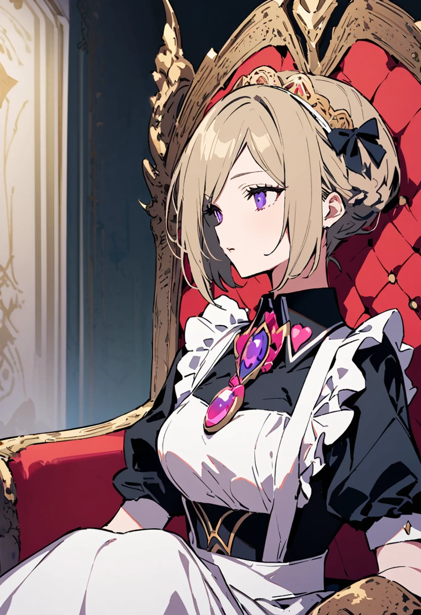 masterpiece, Highest quality, Illustration of the novel, High resolution, 18+ Adult content, Sensual, Intimate, Emotional, Passionate, romantic, sweet, Adorable, Innocent, Pure, Charmな, Charmな, Charm, mysterious, Charmな, Charmな, Immersive, Charmな, dream-like, Surreal, Imaginative, Whimsical, Artistic, Avant-garde, timeless, elegant, Sophisticated, chic, Sophisticated, personality, original, Charmな,((Maid clothes:1.3)),((Throne of Power,Throne of Power:1.3))((Upper Body:1.3))