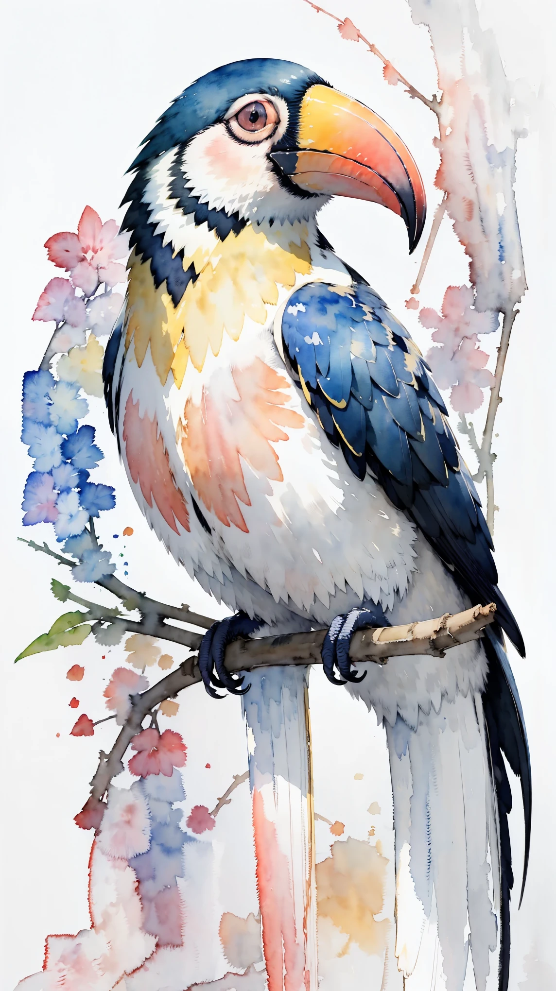 (masterpiece:1.2, Highest quality),(Very detailed),(((watercolor))),8K,wallpaper,Keel-billed Toucan