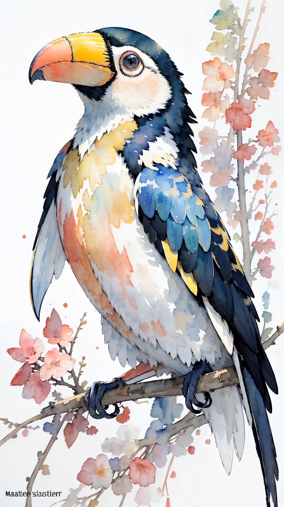 (masterpiece:1.2, Highest quality),(Very detailed),(((watercolor))),8K,wallpaper,Keel-billed Toucan