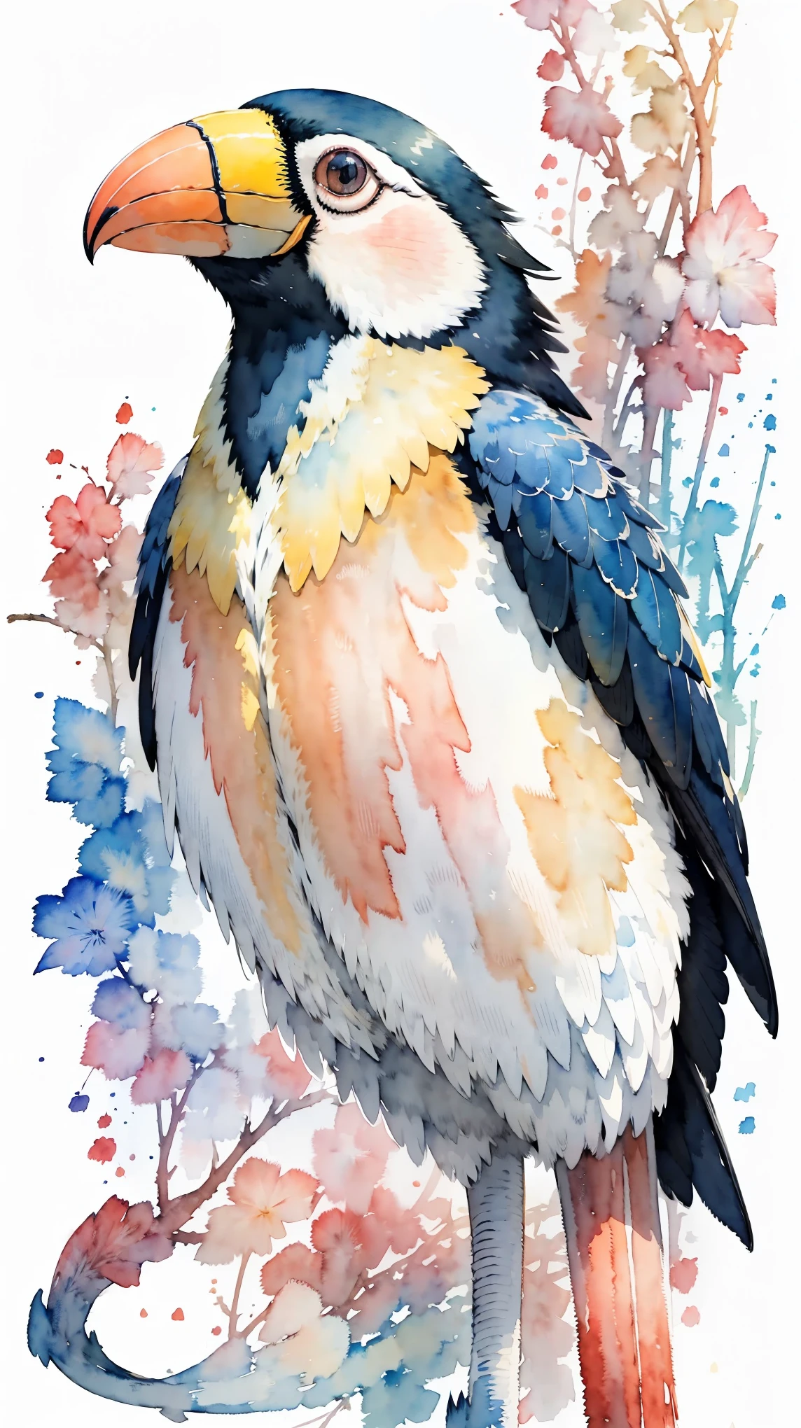 (masterpiece:1.2, Highest quality),(Very detailed),(((watercolor))),8K,wallpaper,Keel-billed Toucan