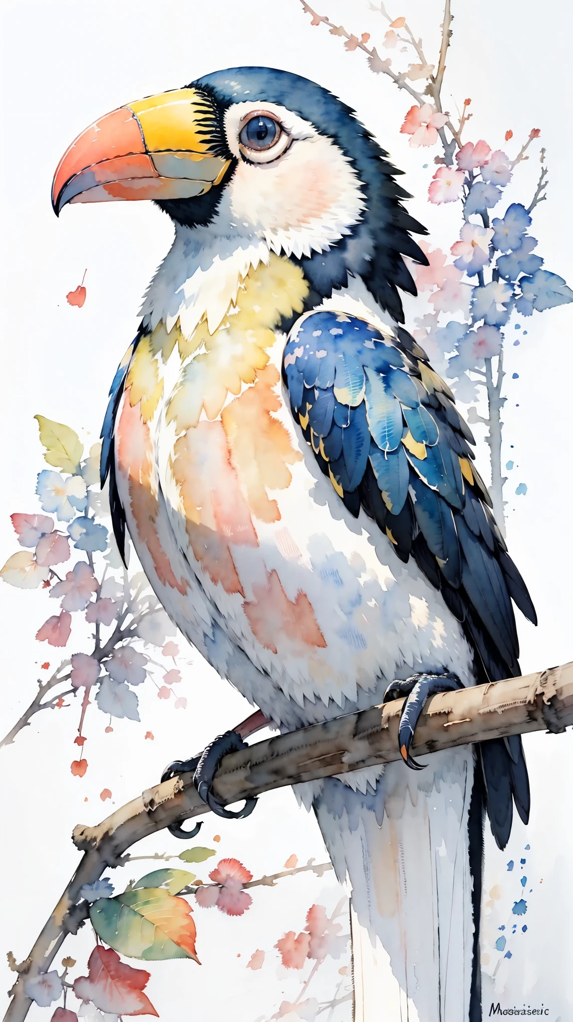 (masterpiece:1.2, Highest quality),(Very detailed),(((watercolor))),8K,wallpaper,Keel-billed Toucan