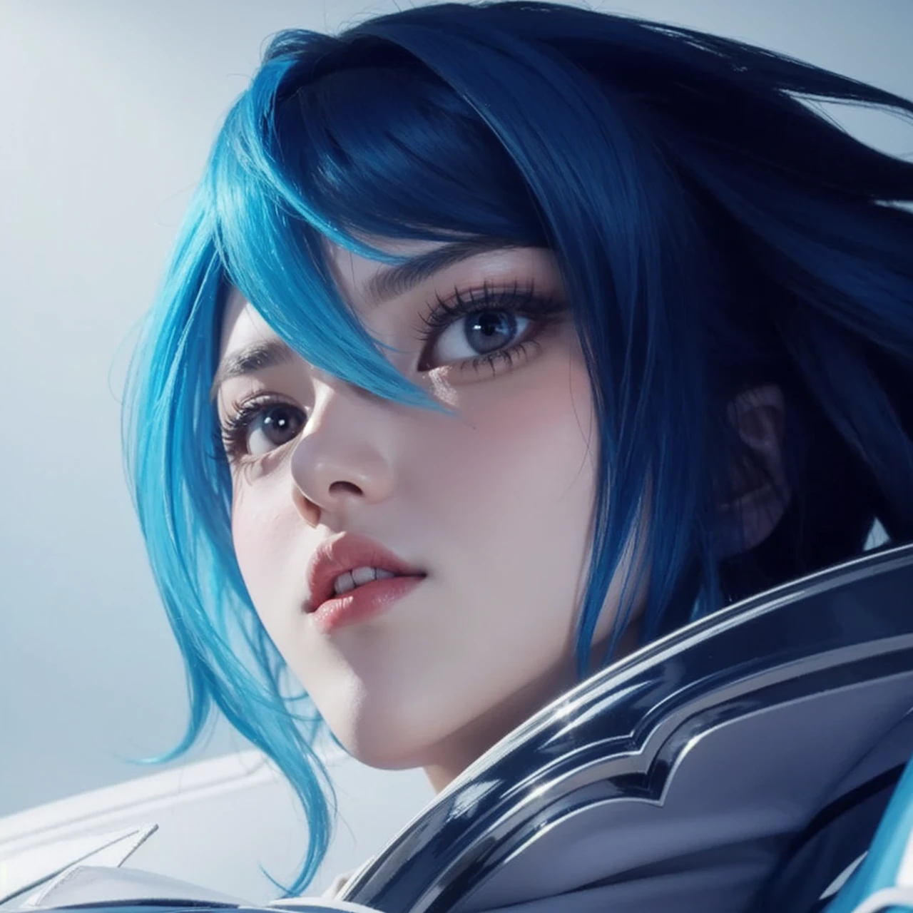 best quality, masterpiece, (photorealistic:1.4), 1girl, light smile, shirt with collars, waist up, dramatic lighting, from below,strongest girl