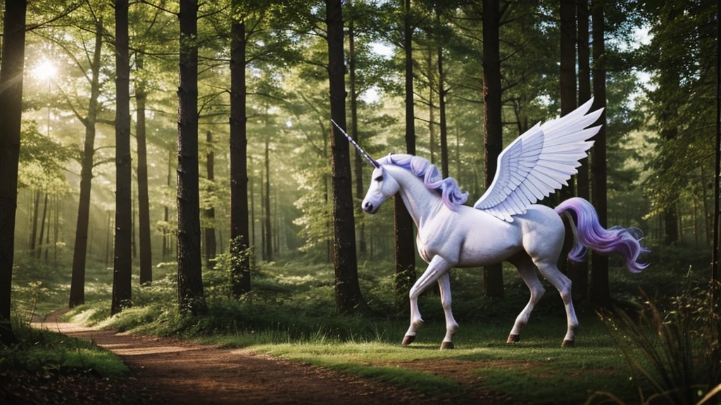 A winged unicorn in the forest，alchemy，