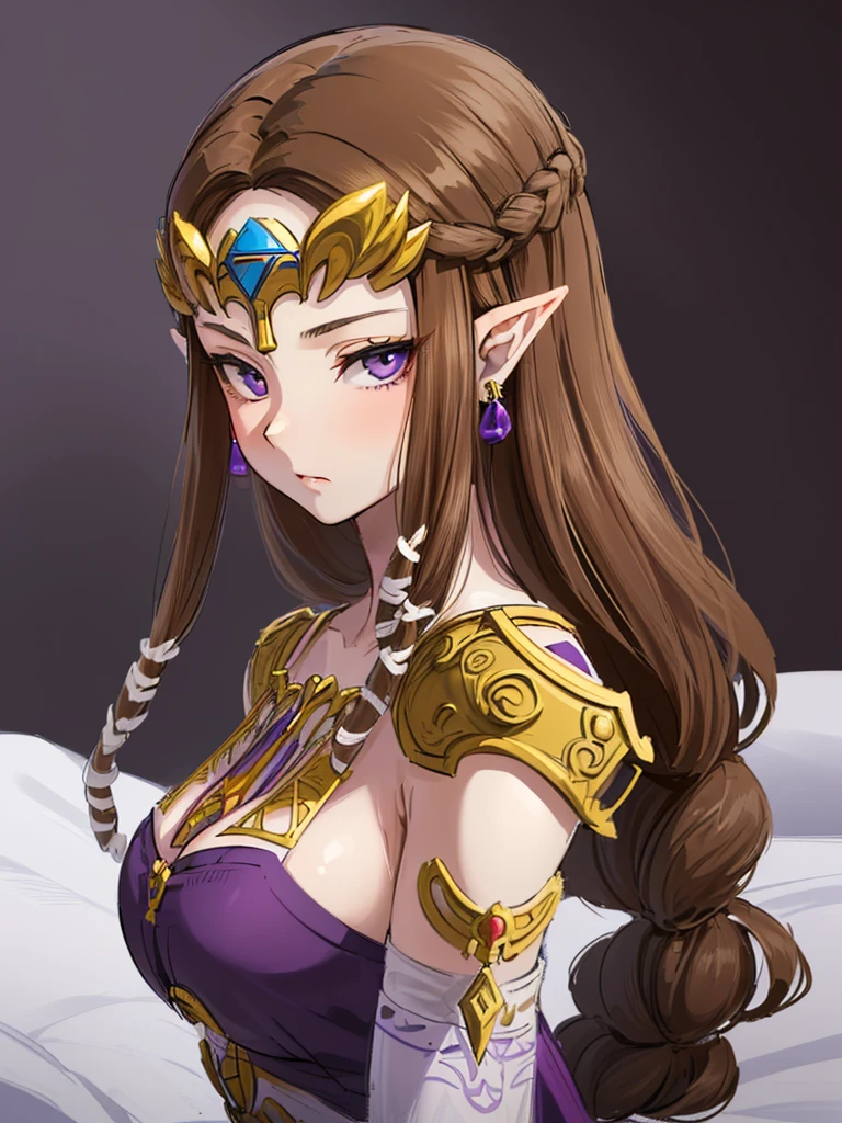 ((((Exposed shoulders)))),(((No light in my eyes))),(((((Side angle))))),(((Expressionless))),((((Striking a sexy pose)))))),((Upper Body)),((alone)),((),Anime art style,masterpiece,(Highest quality), (Super detailed),(Very delicate and beautiful),(alone),(detailedな顔と目),Beautiful eyes like jewels,(,(((Mature Woman,Queen))),(()),((crinoline)),,((Straight long hair)),,Cleavage,(bed),length_gloves,Very gorgeous hair accessories,、(((()))),((((Adult Expressions)))),((((Beautiful Face)))),((((dress)))),(()),(((Long Hair)))),((((Straight hair)))),((Cleavage)),((((Dark brown hair)))),Princess Zelda,((chest is slightly exposed)), ((Highest quality)),,(Very detailed) ,(((((Purple blouse))),(()),Brown Hair,, ((Highest quality)), (Very detailed),((detailed)),(((pray))),Nintendo, The Legend of Zelda),,((alone)), ((Highest quality)), (((Portrait of a single person))), ,