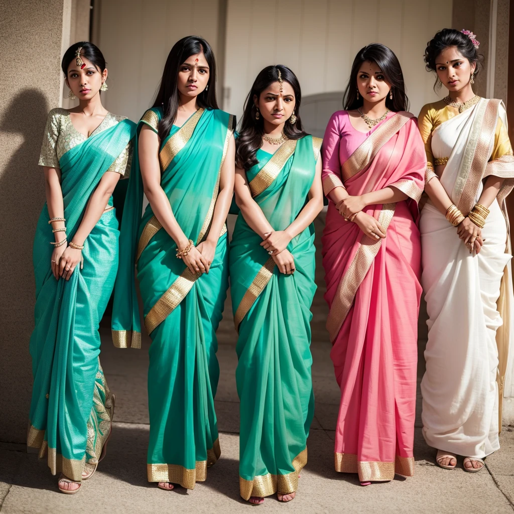 Three maried indian women, wearing saree, arogant and killer looks