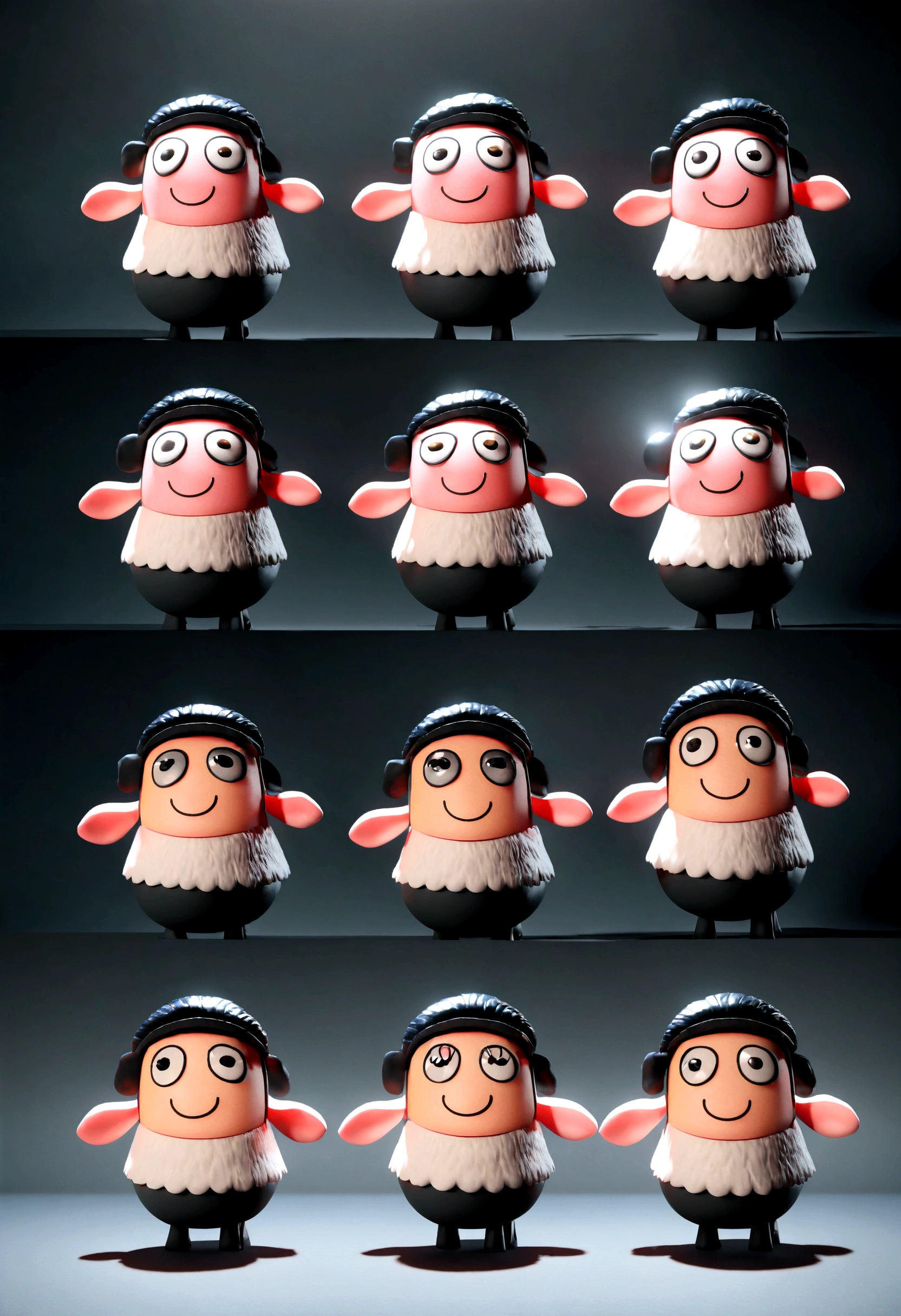 (Shaun the Sheep), Character design, Shaun the Sheep, Super cute blind box style, tchibi, full bodyesbian, exaggerated expressions and movements, Clean background, bright iridescent highlights, Studio lighting, Atmospheric lighting, The texture is delicate, High detail, high resolution, C4D, 。.3D, blender, 8K, Best quality, hyper HD