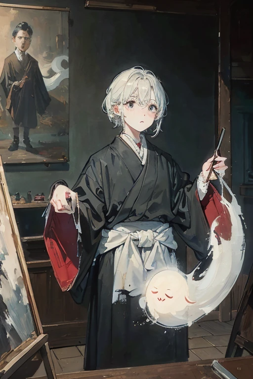 Ghost Painter,Painting an oil painting on a canvas