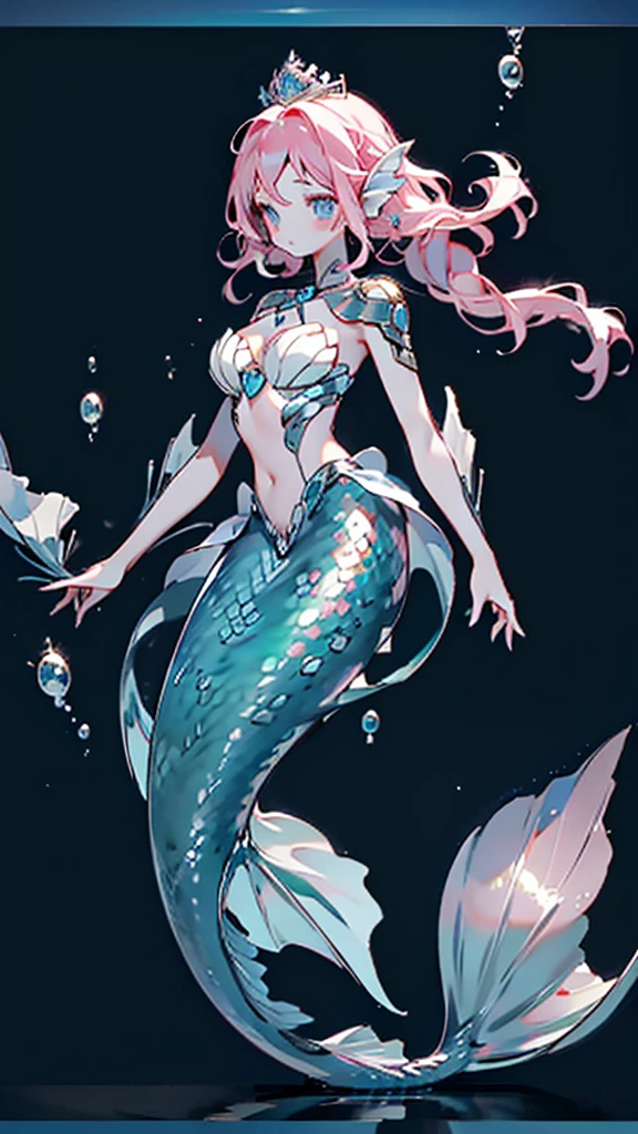 Mermaid，Mermaid，Mermaid女孩，Mermaid尾巴，Bodysuit style，Scale style，Underwater background，Underwater background，Seabed background，Coral shells background，Background in sea water，pink与紫色的鳞片，pink色调，fin，身上长着fin，Girl with fish tail，pink与紫色，Powder blue scales，cute，cute，cute，crown，Armor，Armor，pink，pink鳞片，Close-up shot from waist up，Giant fish tail