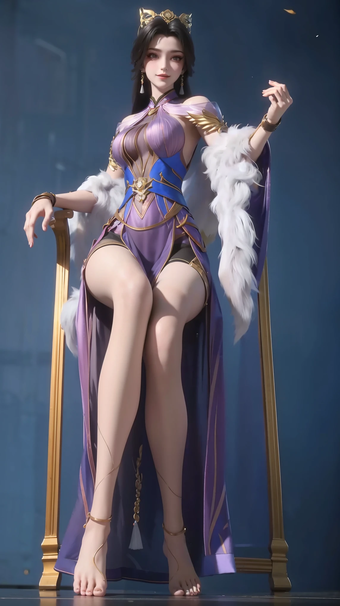 ((Shot in the knee)), ((From below)),A young girl, Wearing a skirt,At the bar, sit on the chair, Cross your legs, Posing elegantly, Detailed scenario, Messy long hair, Blush Blush, Beautiful slender legs, (Very high color saturation), details, Ultra Detailed, (masterpiece, Best quality), (Extremely exquisite and beautiful work), Delicate earrings, Exquisite necklace, Simple blur background, Extremely detailed description, Super Fine, Delicate face, slim body, Thin waist, (Grin), (Anatomically correct),whole body,barefoot