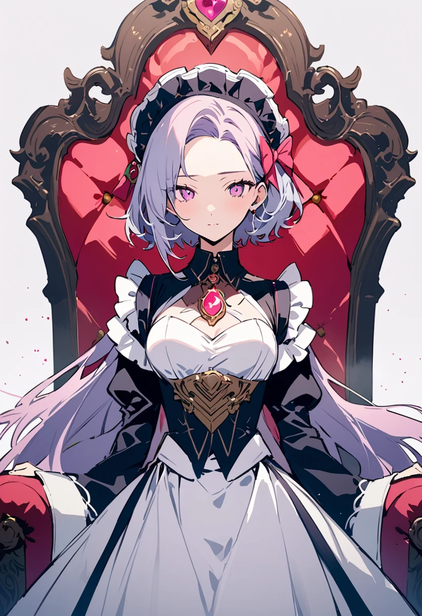 masterpiece, Highest quality, Illustration of the novel, High resolution, 18+ Adult content, Sensual, Intimate, Emotional, Passionate, romantic, sweet, Adorable, Innocent, Pure, Charmな, Charmな, Charm, mysterious, Charmな, Charmな, Immersive, Charmな, dream-like, Surreal, Imaginative, Whimsical, Artistic, Avant-garde, timeless, elegant, Sophisticated, chic, Sophisticated, personality, original, Charmな,((Maid clothes:1.3)),((Throne of Power,Throne of Power:1.3))((Upper Body:1.3))