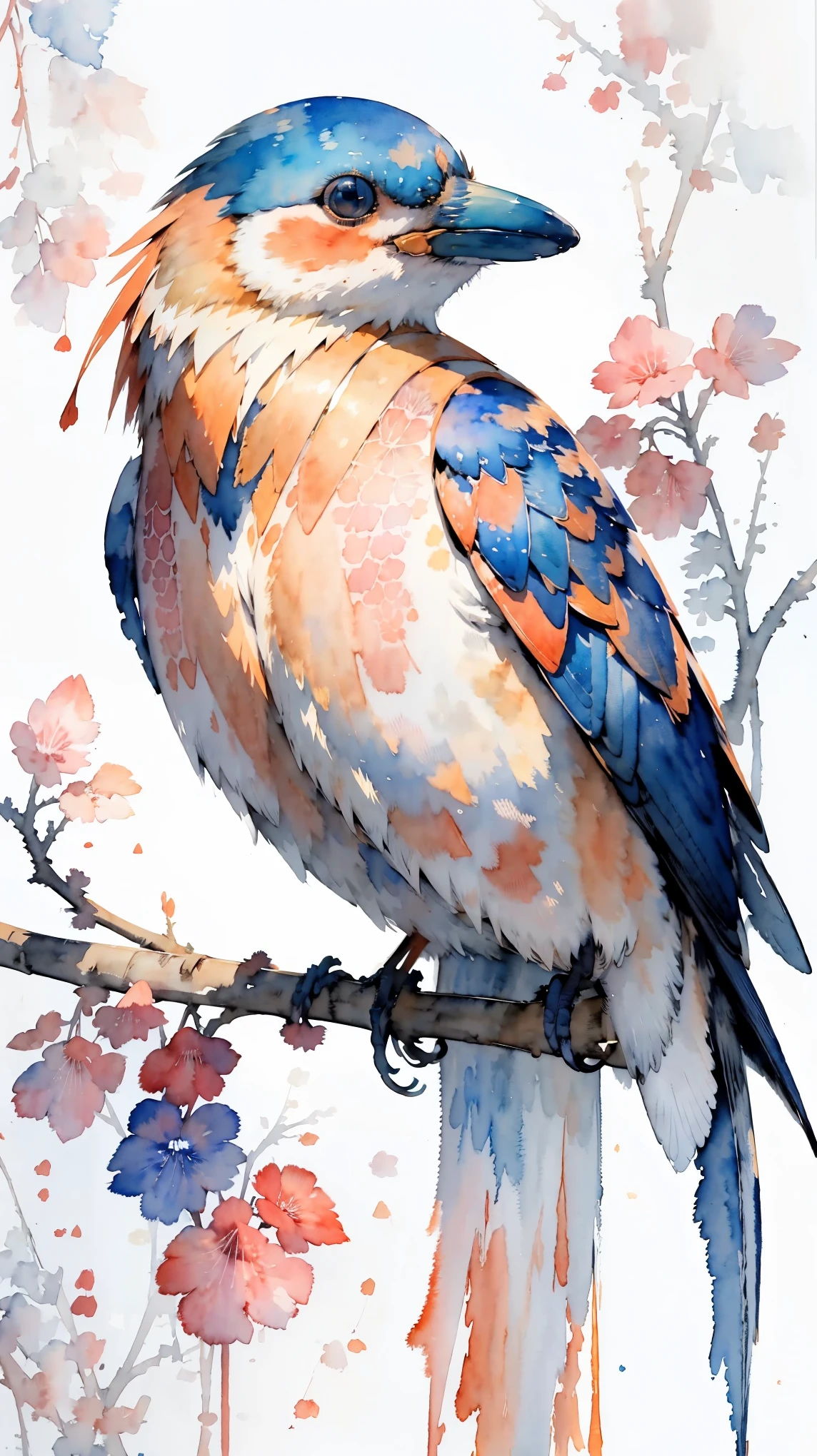 (masterpiece:1.2, Highest quality),(Very detailed),(((watercolor))),8K,wallpaper,Red-backed Kingfisher