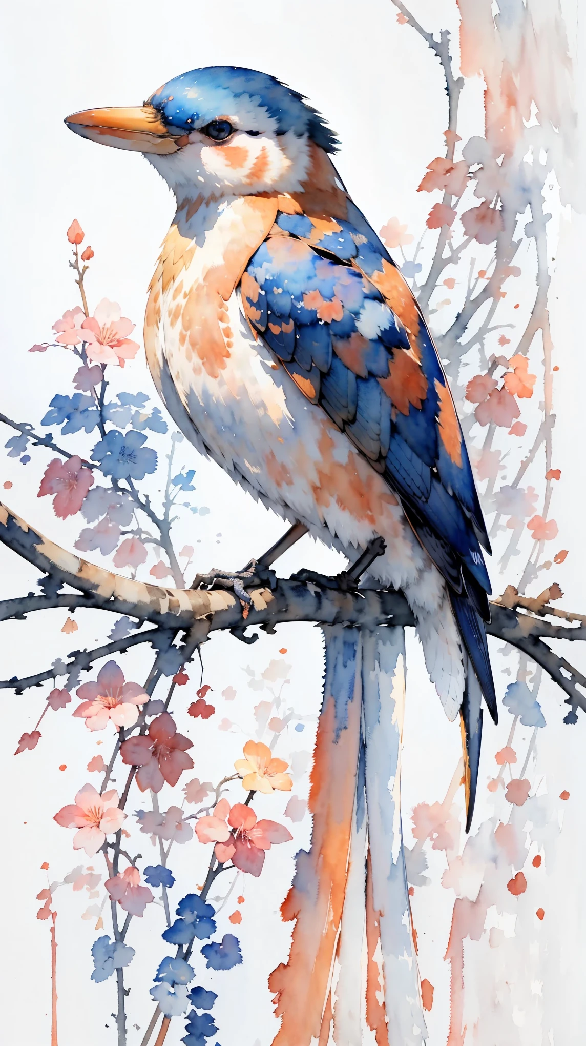 (masterpiece:1.2, Highest quality),(Very detailed),(((watercolor))),8K,wallpaper,Red-backed Kingfisher