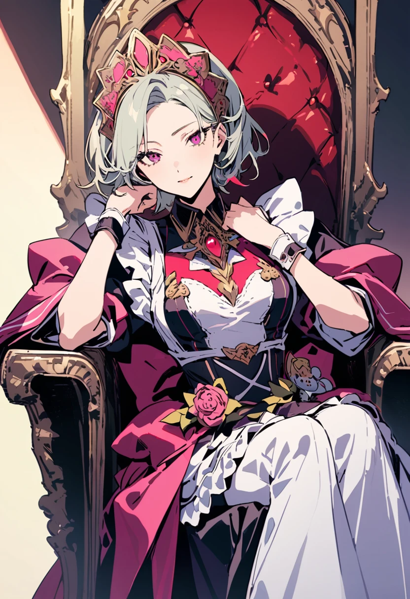 masterpiece, Highest quality, Illustration of the novel, High resolution, 18+ Adult content, Sensual, Intimate, Emotional, Passionate, romantic, sweet, Adorable, Innocent, Pure, Charmな, Charmな, Charm, mysterious, Charmな, Charmな, Immersive, Charmな, dream-like, Surreal, Imaginative, Whimsical, Artistic, Avant-garde, timeless, elegant, Sophisticated, chic, Sophisticated, personality, original, Charmな,((Maid clothes:1.3)),((Throne of Power,Throne of Power:1.3))((Upper Body:1.3))