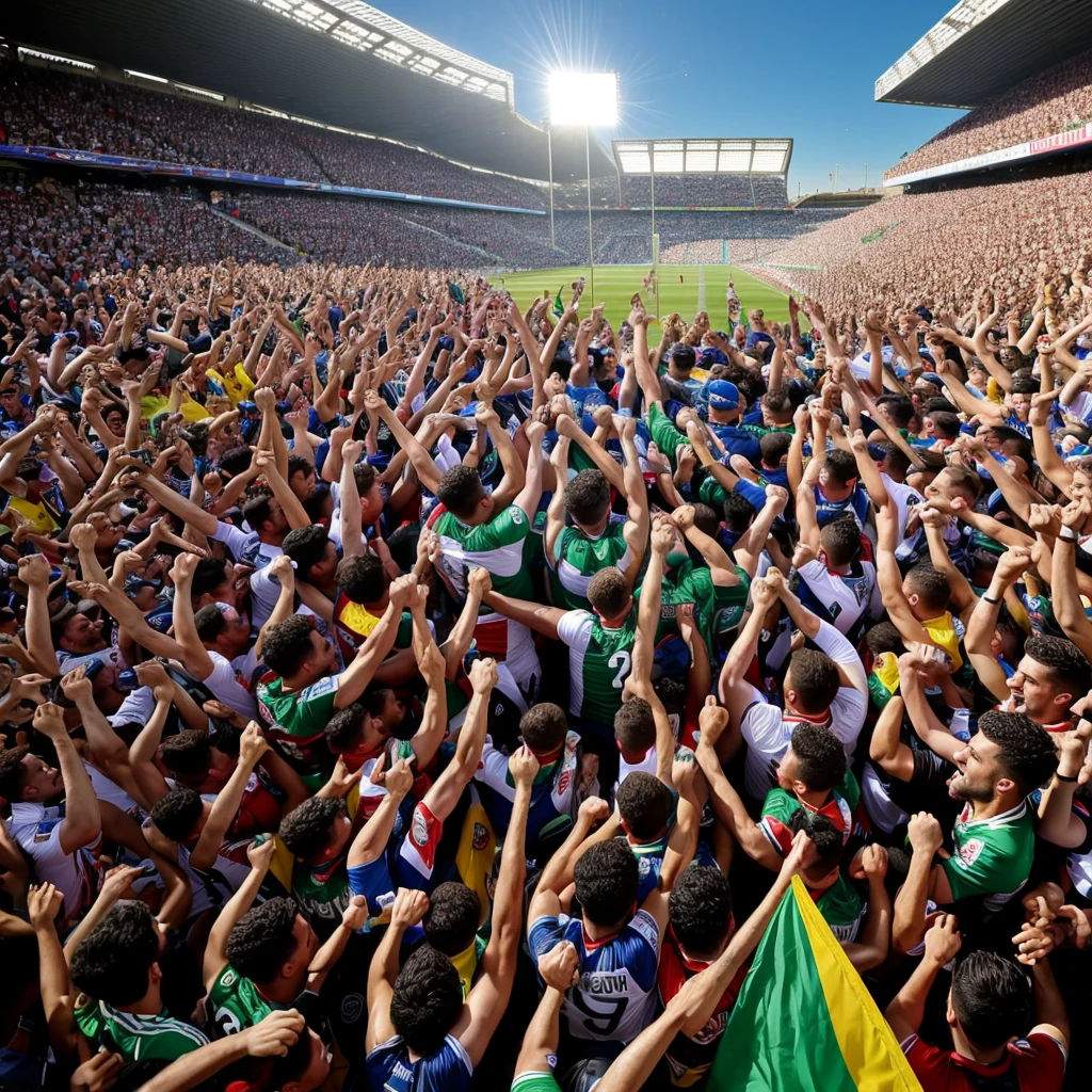 
General description:
 * scene: A group of people celebrating the promotion of Córdoba CF to the second division 
 * Emotion: happiness, euphoria, triumph.
 * colors: White and green colors predominate. 
 * elements:
   * Team players hugging, lifting trophies or hearts, jumping for joy.
   * Fans celebrating in the stands or in the street.
   * Letters, flags and other festive elements with the name and logo of Córdoba CF .
   * Confetti, fireworks or other special effects.
Examples of sentences:
 * "Champions! The team celebrates its promotion in a night full of joy and emotion."
 * "Tears of joy and hugs of champions: This is how the team rises."
 * "Euphoria unleashed: the city throws itself into celebrating the team&#39;s promotion."
 * "A dream come true: The team achieves promotion after a season full of effort and sacrifice."
 * "Endless party! The team and its fans celebrate the promotion in style."
Additional details:
 * You can specify the sport your team plays.
 * You can include the name of the team and the championship they have won.
 * You can mention some of the highlights of the season.
 * Can you describe the reaction of the fans to the promotion?.
