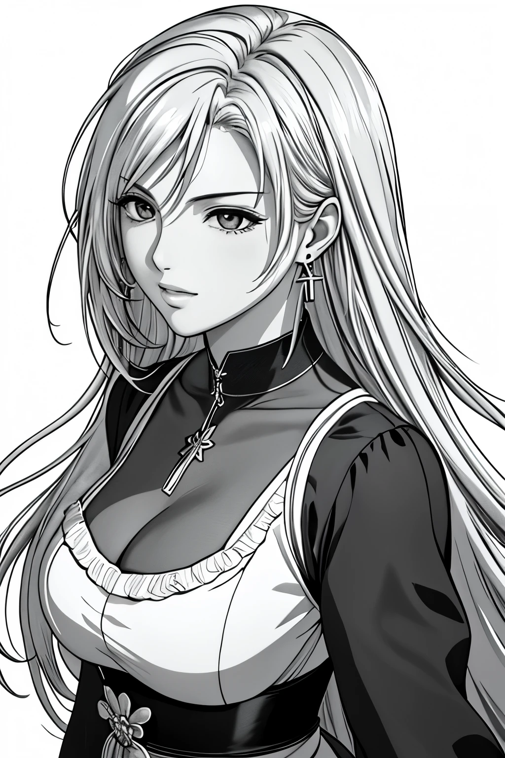 (masterpiece, Highest quality, Highest quality, Official Art, Beautiful and aesthetic:1.2), (Highest quality, masterpiece painting:1.3), black and white line drawings,(Monochrome:1.4),((white background)),Immature woman, , (Half Body Shot), masterpiece, Ultra-high resolution, , Abstract art, (Side shot), (Photorealistic:1.0),((white hair)),Straight hair, Beautiful and shiny hair, 白くGlowing Skin, Picturesque, sketch, texture, Ultra-high resolution, alone, Beautiful woman, Very detailed, (Fractal Art:1.1), Most detailed, (Tangled:1.2), (Dynamic pose), (Abstract background:1.3), (Glowing Skin), (Earrings:1.4), (feather:0.9), Taisho romance