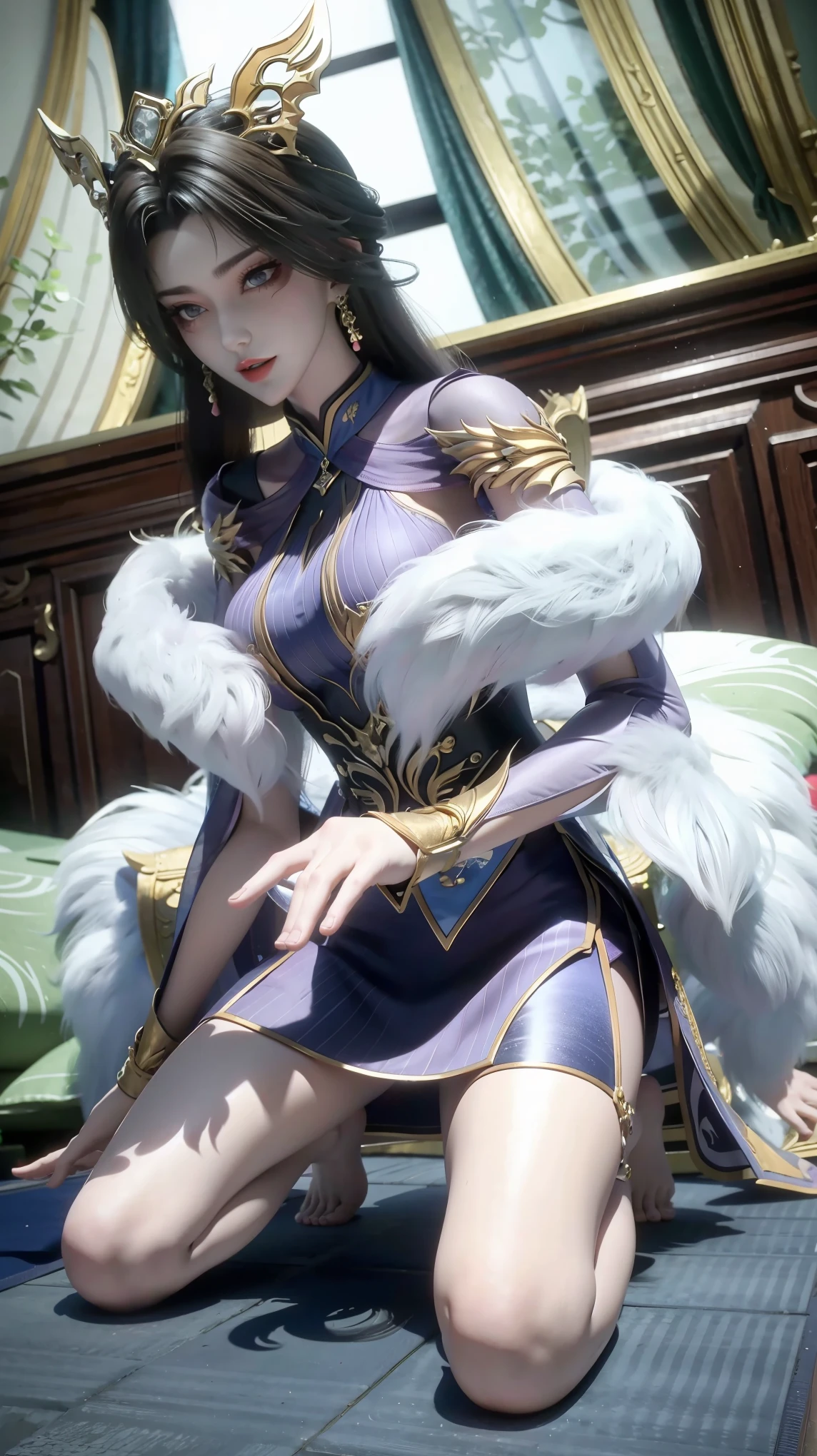 best quality,masterpiece,The Ultimate Solution,Fluffy,Extremely colorful,Mature beautiful woman,(Dress school uniform),Lace skirt,(Beautiful woman beheaded),Normal posture,(Kneeling),Kneeling on the bed,shackles,Beheading,collar,White stockings ,barefoot,Normal posture