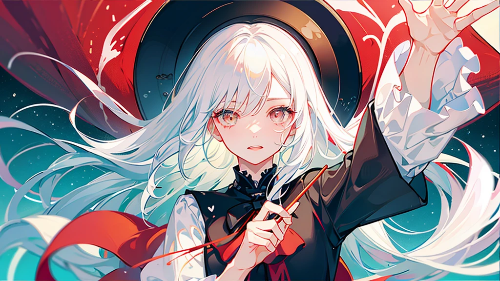 White hair, long, beautiful boy, cute, dress, androgynous, left eye white, right eye red, love, fleeting, unrequited love, solo White background