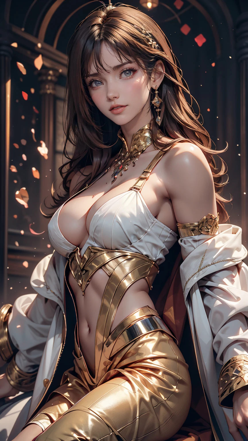 Highest quality, masterpiece, (Realistic:1.2), 1 Girl, Brown Hair, Brown eyes, front, Detailed face, beautiful eyes, Wear a golden black suit, Highest quality, masterpiece, (Realistic:1.2), 1 Girl, Detailed face, beautiful eyes, [(Transparent Background:1.5)::5], (((masterpiece))), (((Highest quality))),(((Very detailed))), figure, One girl, alone, mysterious, Multicolored eyes, Fine grain, Super detailed, A light smile, Very detailed, beautiful, The finer details, Super detailed, Highest quality, Complex, 4K, 8K, Talked about at the art station, Excellent anatomy, beautiful lighting,