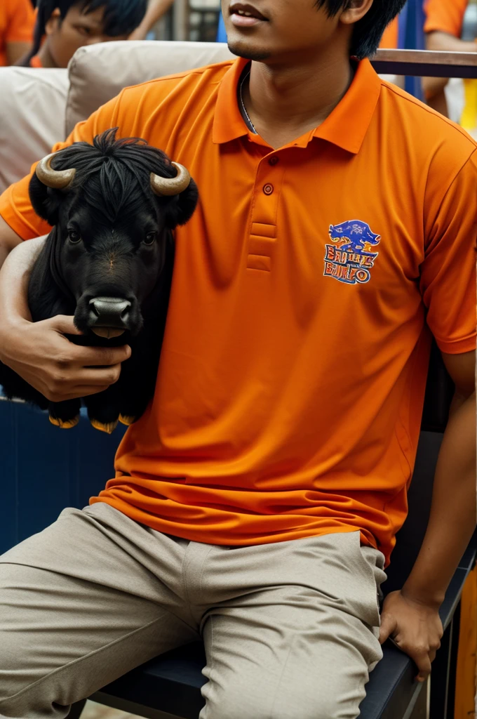 Buffalo wearing an orange shirt of Khon Kaen University