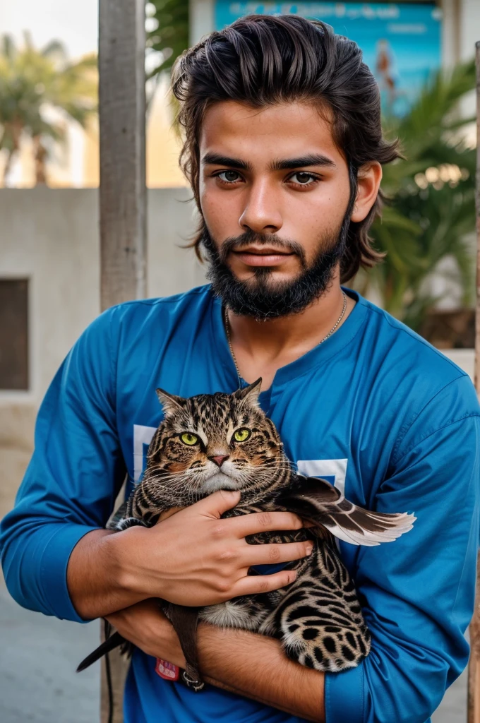 photography of a 20yo man, ugly face, hold the bord‚ raefeen is  my sweetest animal i ever see in my life written on the bord