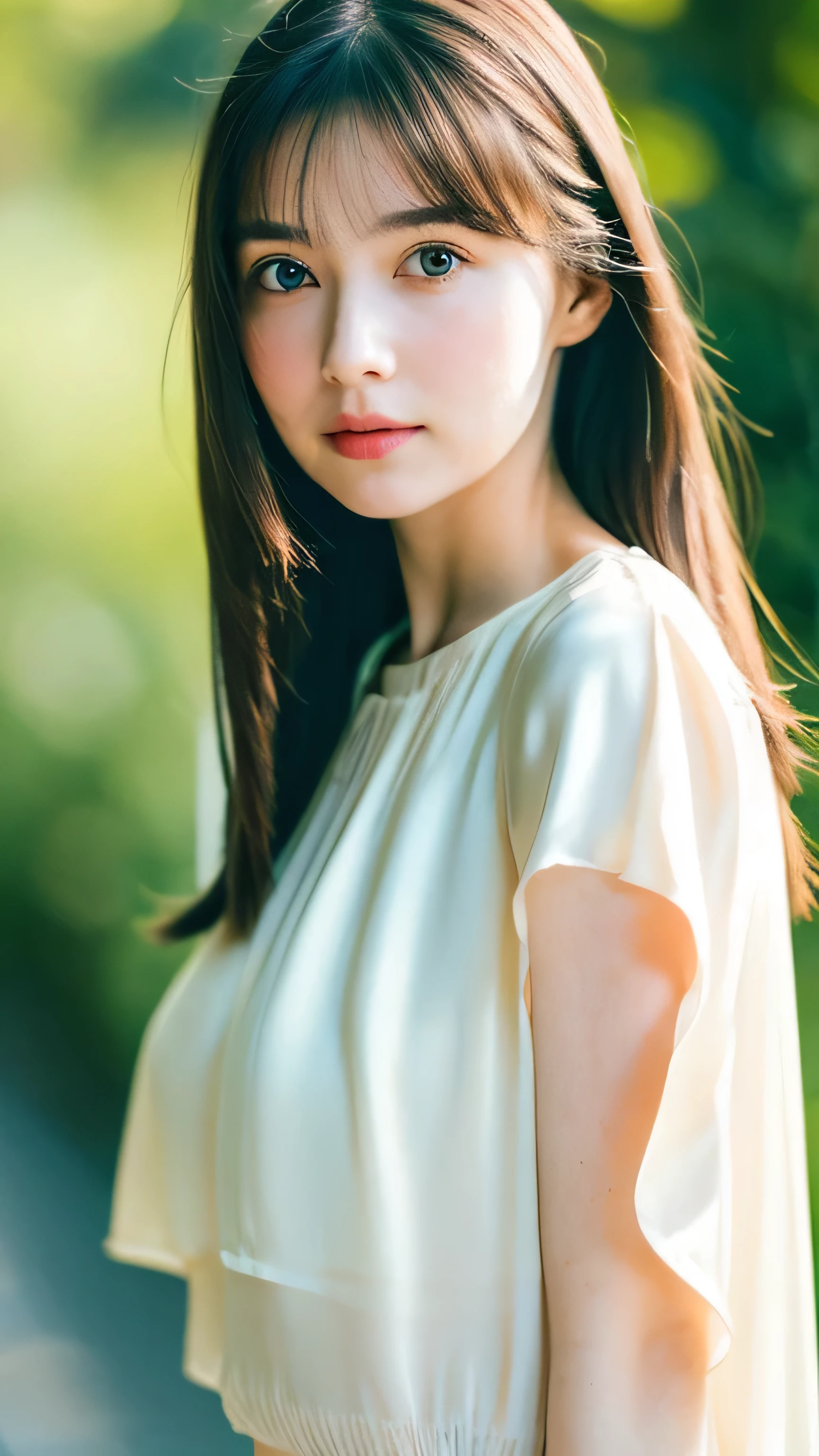 (Random Nationality):1.5, masterpiece, highest quality, 8k, 20th Generation, (Large Breasts:1.2), cute, alone, sad, close, cute, Girlish, Delicate girl, Pure beauty, RAW Photos, Professional photography, Portraiture, Soft Light, Professional Lighting, Backlight, Upper Body, avert your eyes, Sophisticated, Film Grain, (Eyes and facial details:1.0), Beautiful straight hair, Hair swaying in the wind, Silk blouse, Random hairstyle