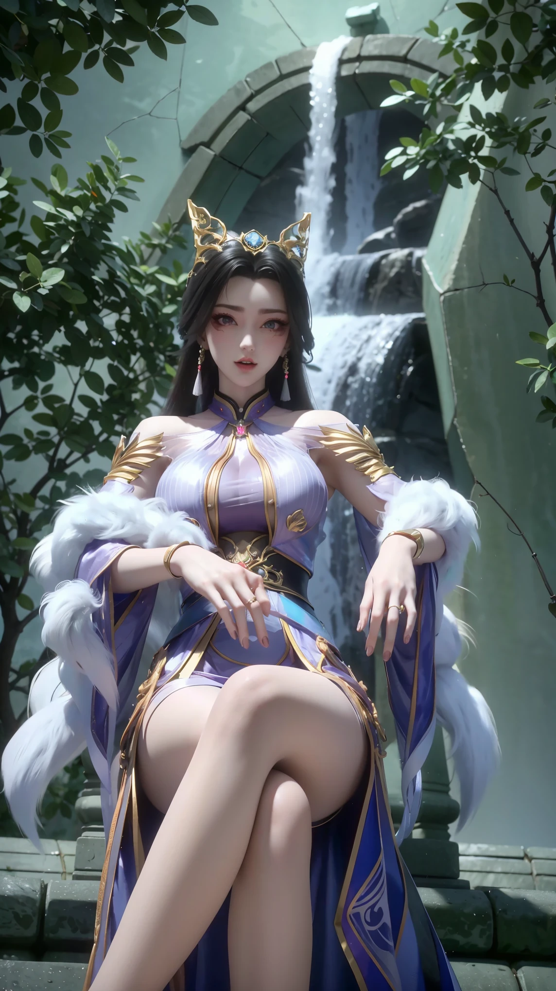 Arad woman in a dress sitting on a throne, cute anime waifu in a nice dress, trending on cgstation, 8K high quality detailed art, anime barbie in white, highly detailed exquisite fanart, Extremely detailed Artgerm, the anime girl is crouching, Flowing magic robe, Beautiful and attractive anime woman, WLOP 和 Sakimichan