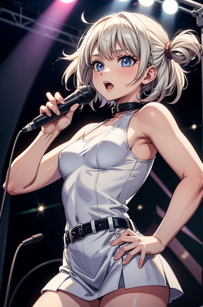 masutepiece, Best Quality, Detailed face,(ultra hi res:1.2),(Illustration:1.3),(Game CG:1.2),(official concept art:1.2),BREAK (Small breasts:1.2), (slender), (nffsw:1.1), ((Singing)), (stage,Spotlight:1.1), ((Hold one microphone)), BREAK idolmaster, {{{anastasia}}}, (,Beautiful Girl,Cute Girl),(beautiful blue eyes beautiful silver hair), (((extra short hair))),((spiky hair)), ((((Bora hairstyle)))),(Wet hair), (Wet skin),((((((See-through)))))), (open clothes east, Nipples, nipple slip, ,  slip, No panties,(embarrassed,Smile), open open mouth,(((one eye closed))),((Tongue out)),breathing deeply, Feel good,indecency,(Spread legs), (Squatting),(((Female masturbation:1.3))),(Make yourself a toy), (Finger ),(cum shots)