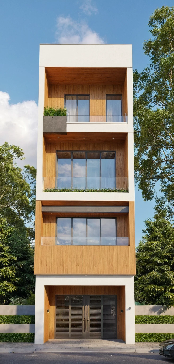 Raw photo,Masterpiece, high quality, best quality, authentic, super detail,
exterior, outdoors, house style modern on the street, glass windows, gate, wooden ceiling,
road,pavement, trees, sky, cloud, (daylight:1.1)