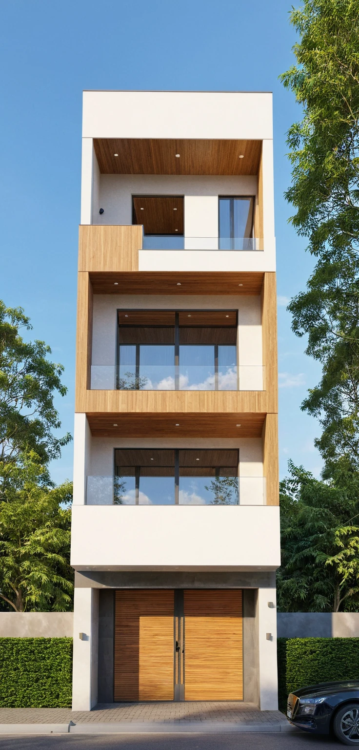 Raw photo,Masterpiece, high quality, best quality, authentic, super detail,
exterior, outdoors, house style modern on the street, glass windows, gate, wooden ceiling,
road,pavement, trees, sky, cloud, (daylight:1.1)