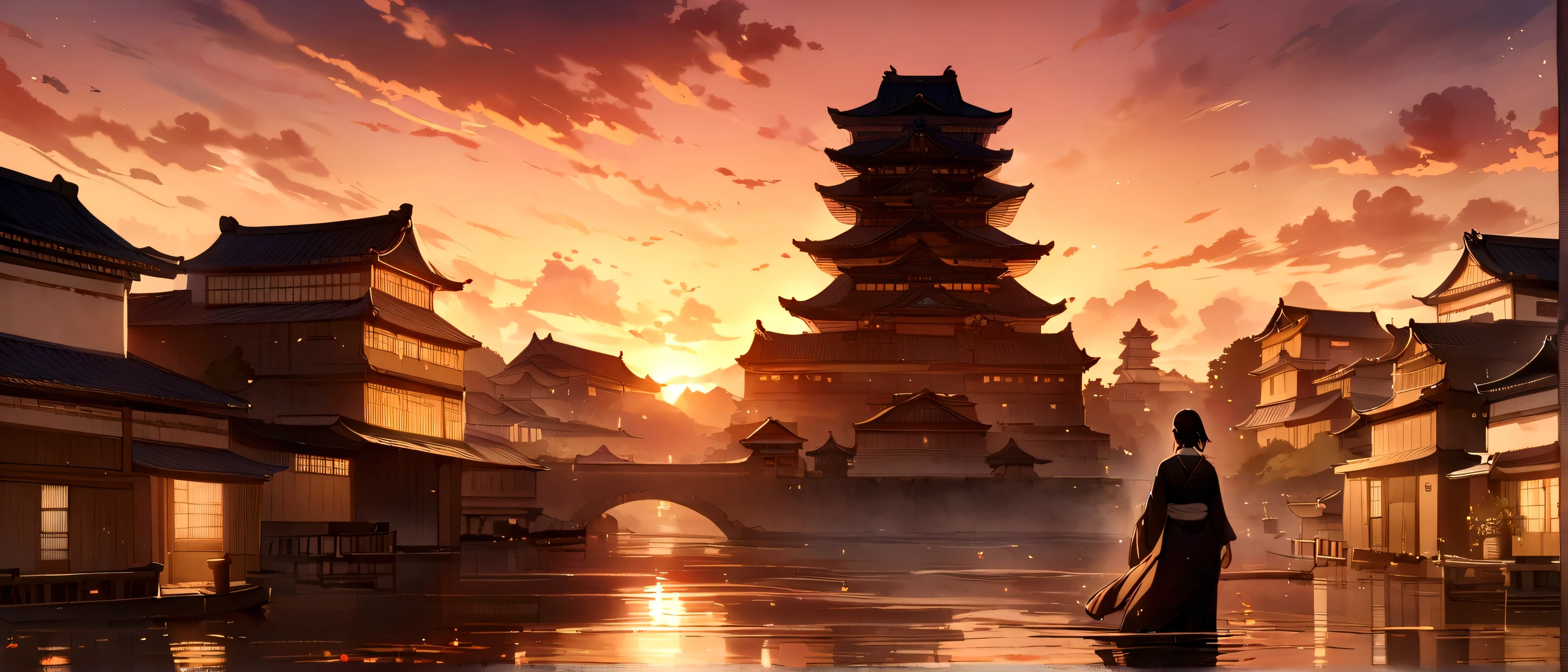 There are many buildings in the sky,The background is clouds, cyberpunk chinese ancient castle, Beautiful rendering of the Tang Dynasty, dreamy Chinese towns, floating city on clouds, Chinese fantasy, floating lands in-clouds, Cloud Palace, palace floating in the sky, matte painting in fantasy style, Floating city in the sky, ancient city landscape, stuning fantasy 3 d render