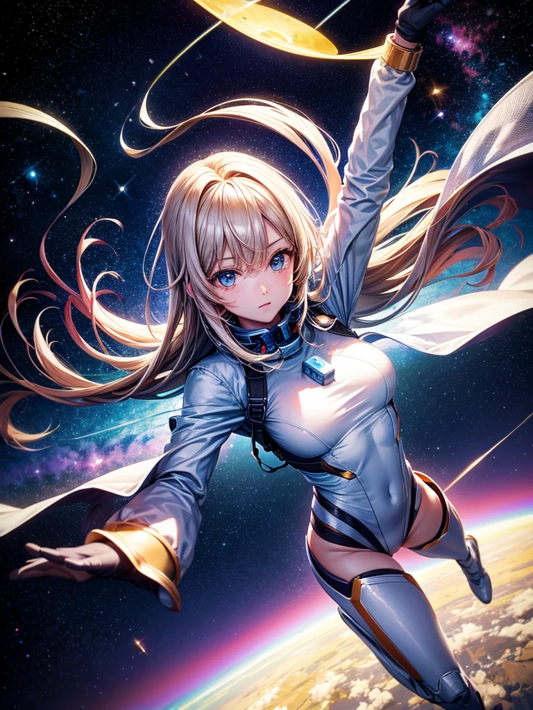 absurd res, high res, (masterpiece:1.4), ultra-detailed, 1girl, from above, space, floating
